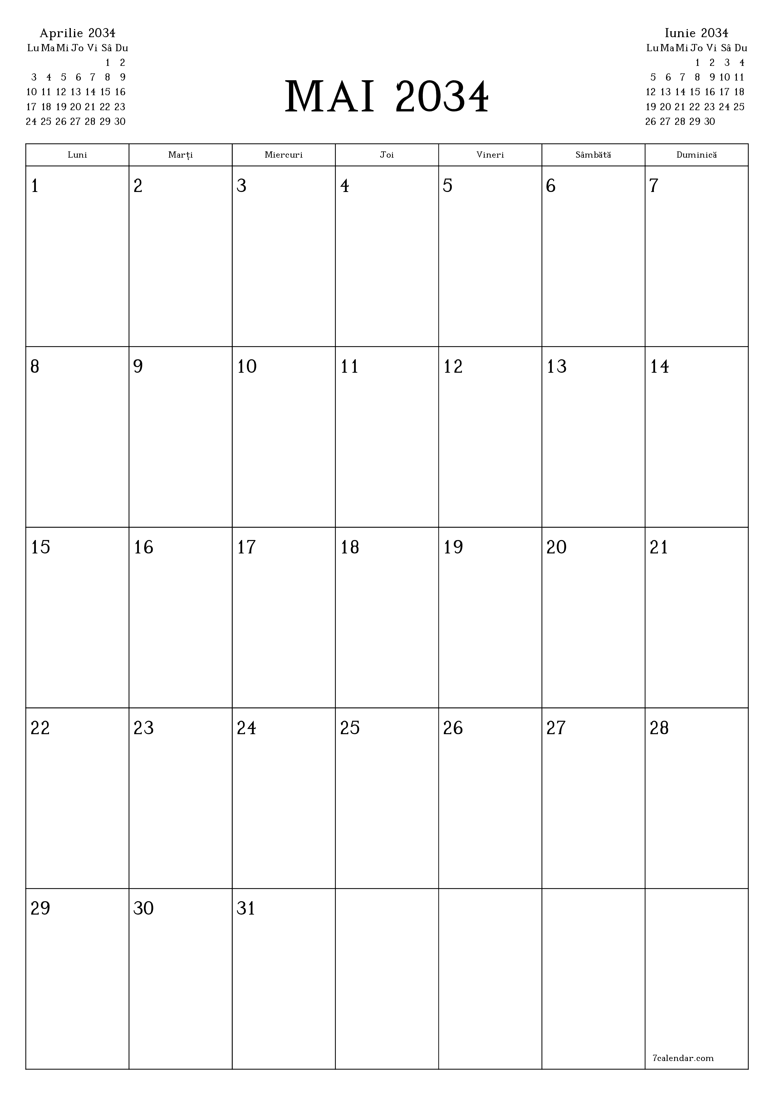  imprimabil de perete șablon de gratuitvertical Lunar planificator calendar Mai (Mai) 2034