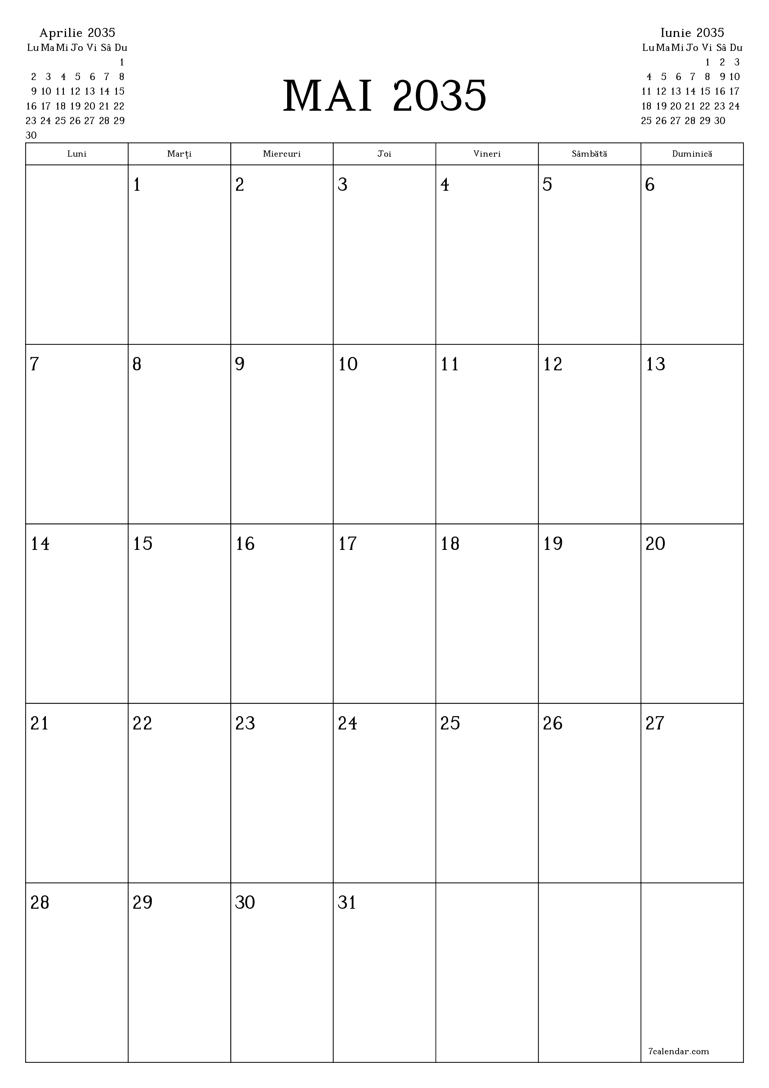  imprimabil de perete șablon de gratuitvertical Lunar planificator calendar Mai (Mai) 2035