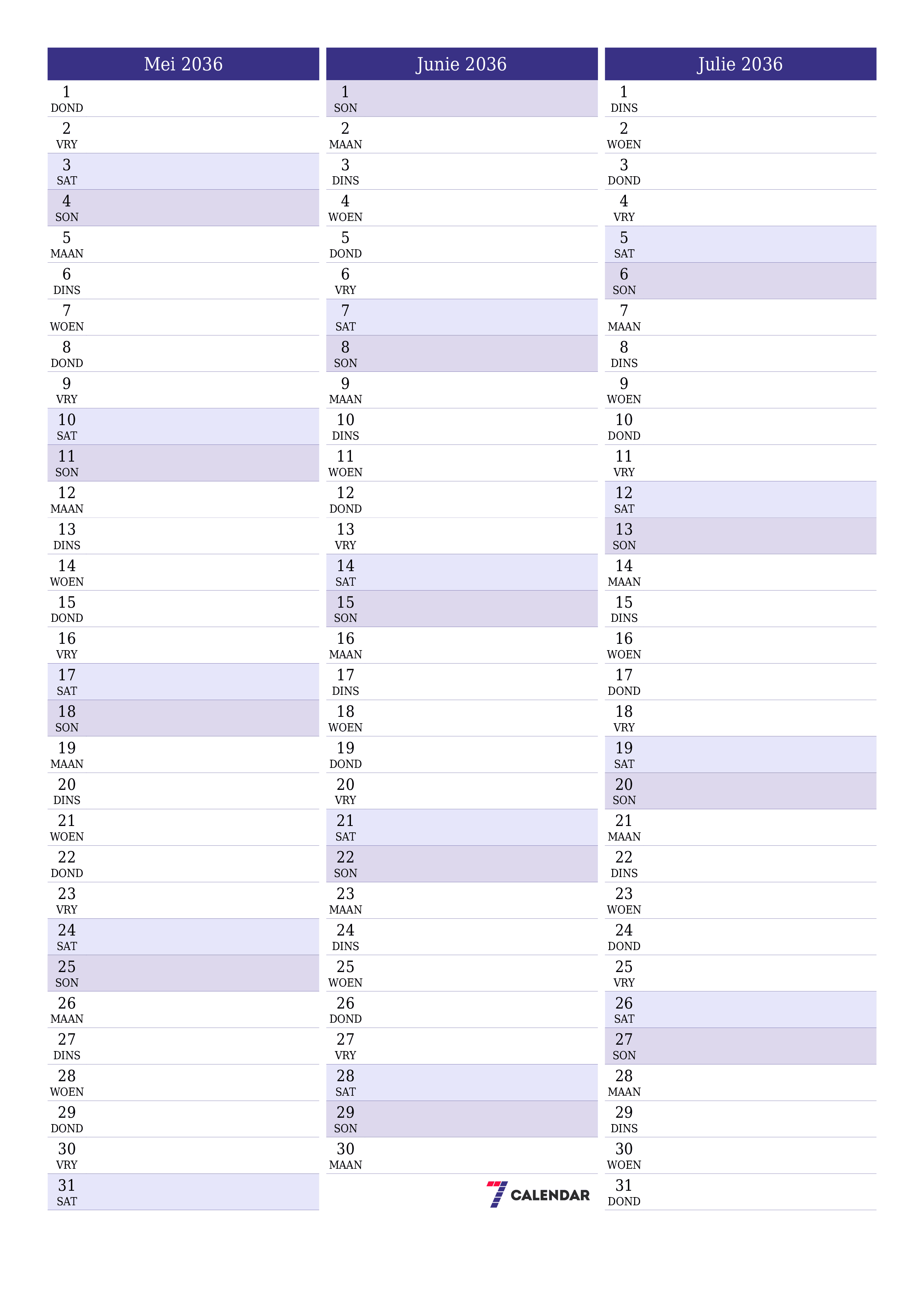 drukbare muur template gratis vertikaal Maandeliks beplanner kalender Mei (Mei) 2036