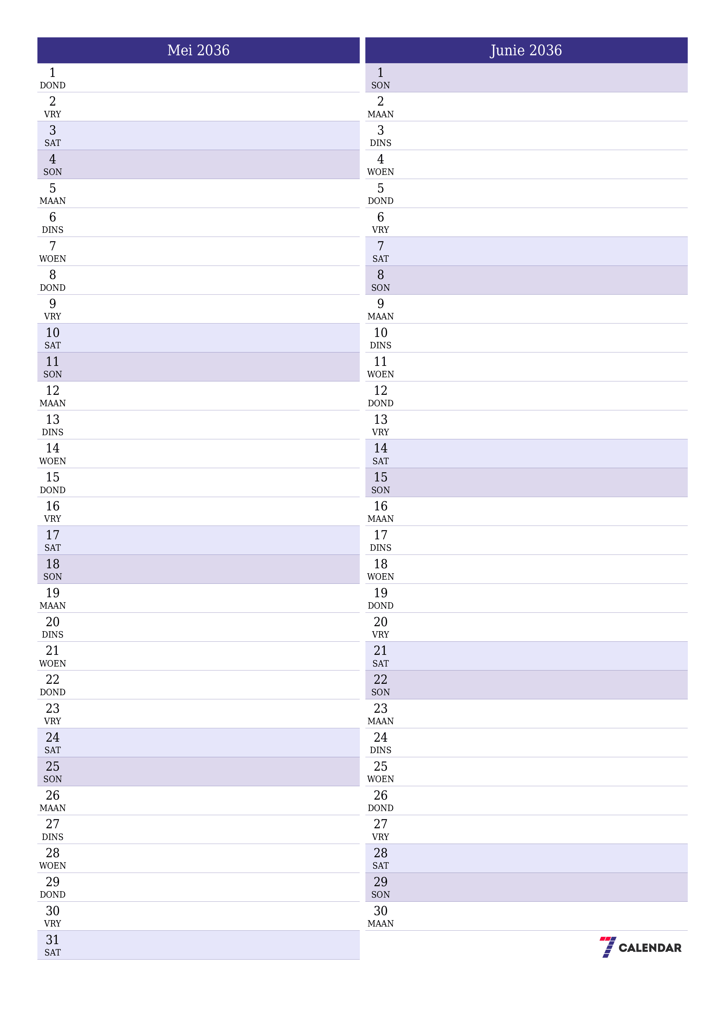 drukbare muur template gratis vertikaal Maandeliks beplanner kalender Mei (Mei) 2036