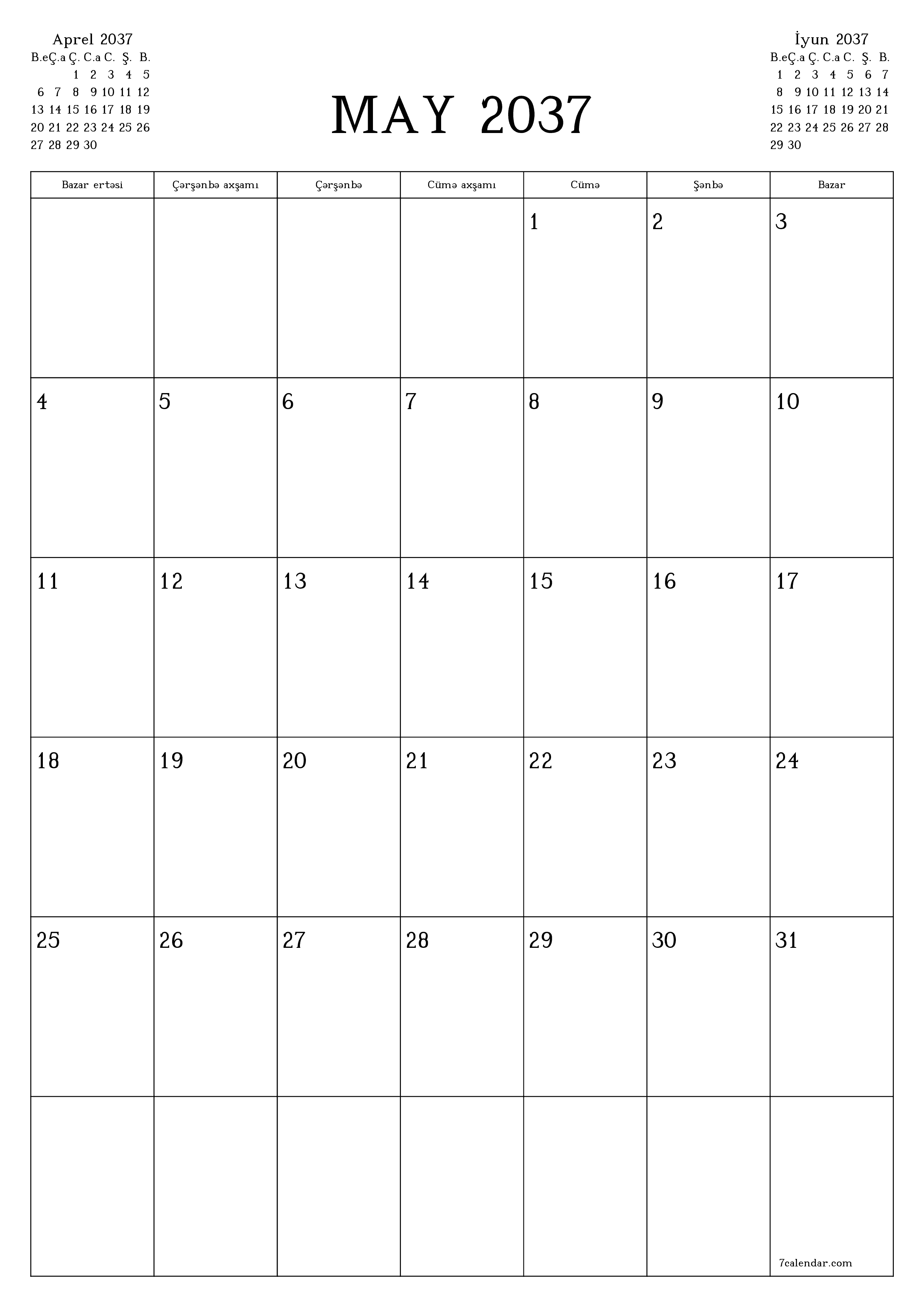 çap edilə bilən divar i şablonu pulsuz şaquli Aylıq planlaşdırıcı təqvim May (May) 2037