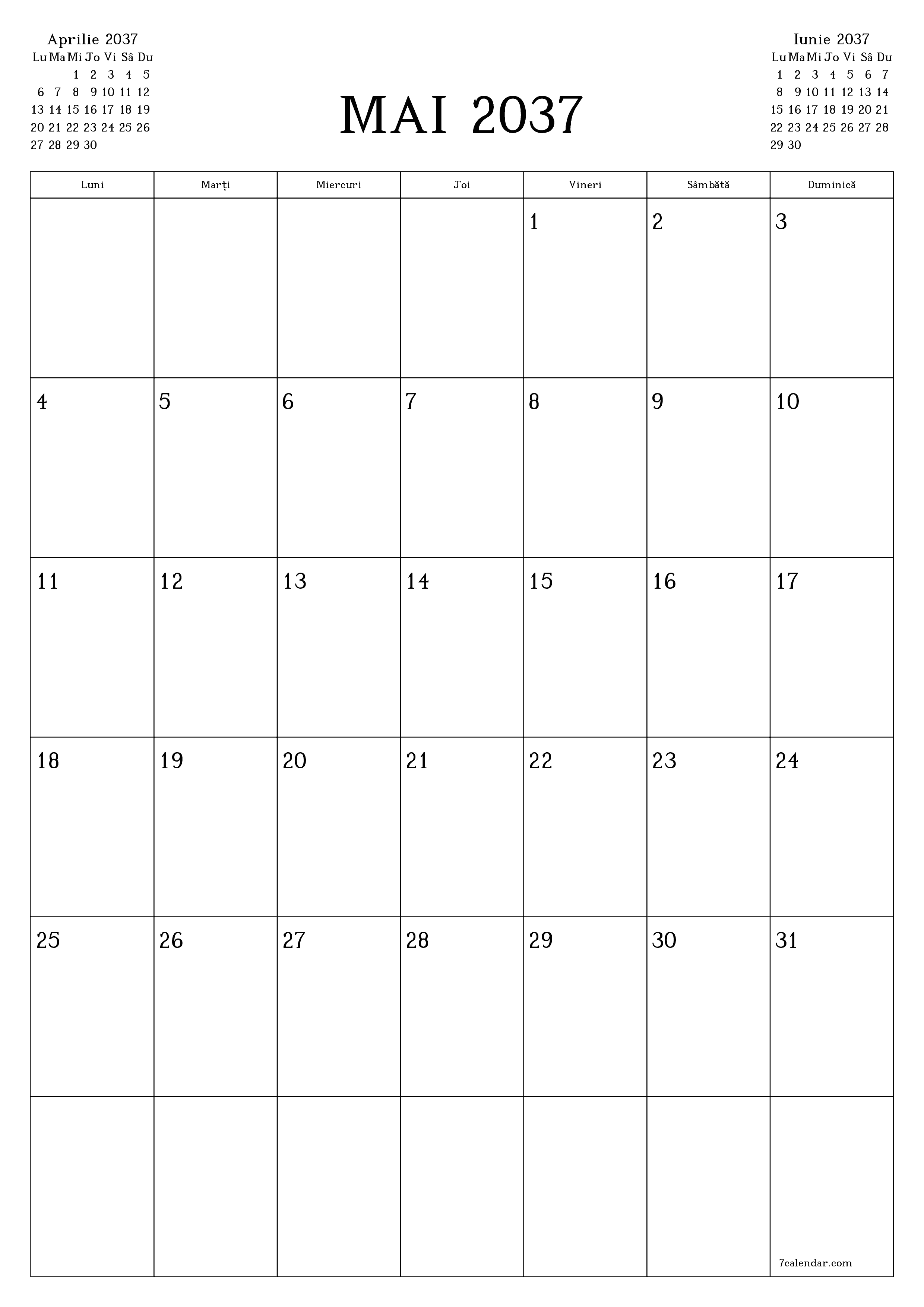  imprimabil de perete șablon de gratuitvertical Lunar planificator calendar Mai (Mai) 2037