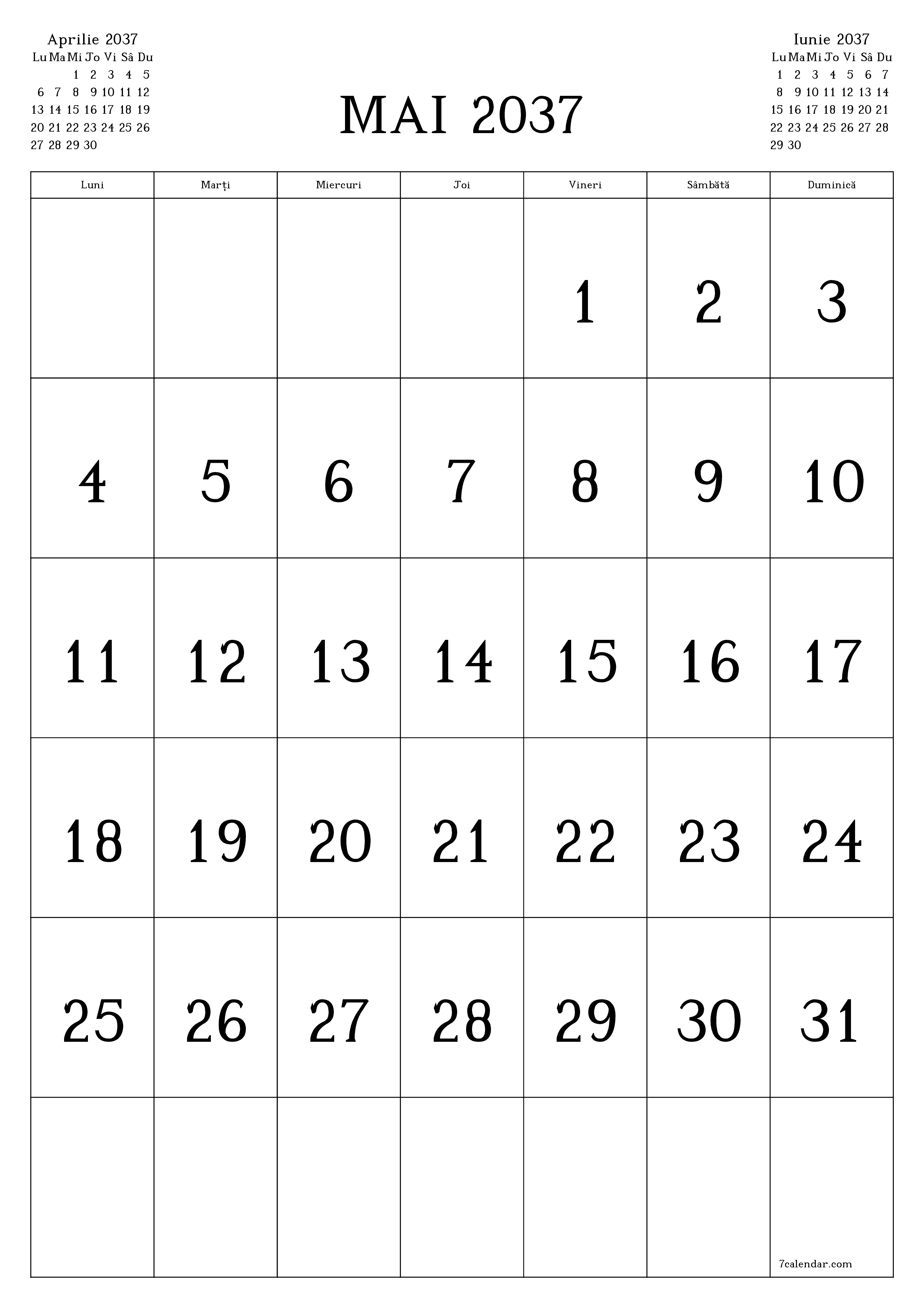  imprimabil de perete șablon de gratuitvertical Lunar calendar Mai (Mai) 2037