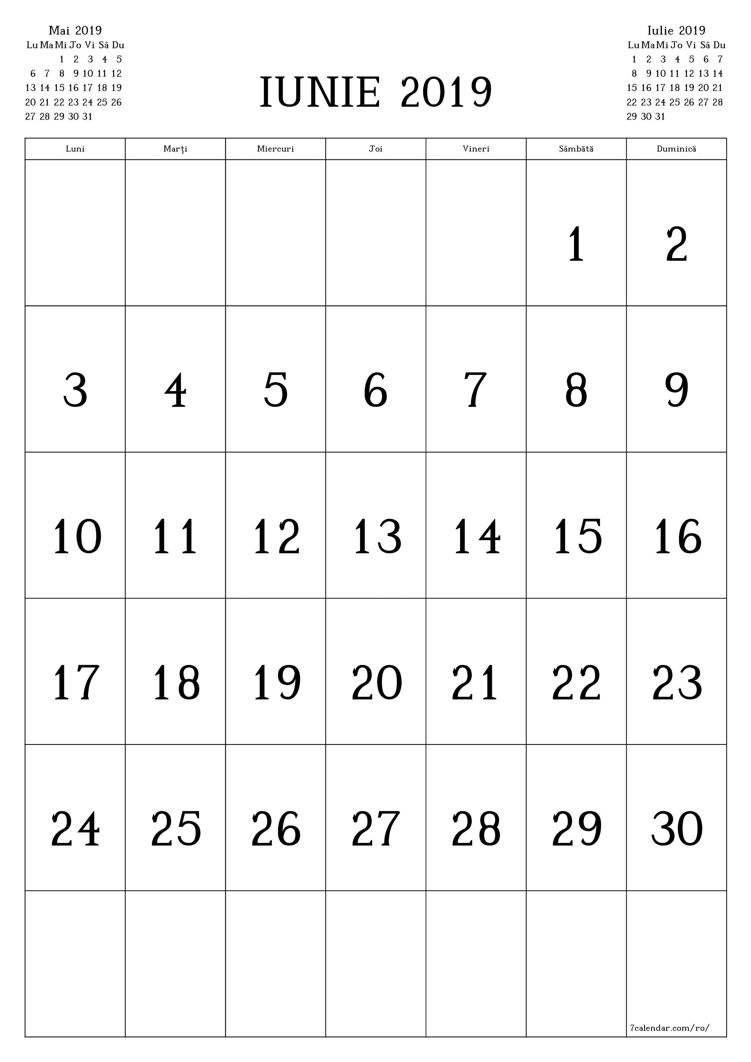  imprimabil de perete șablon de gratuitvertical Lunar calendar Iunie (Iun) 2019