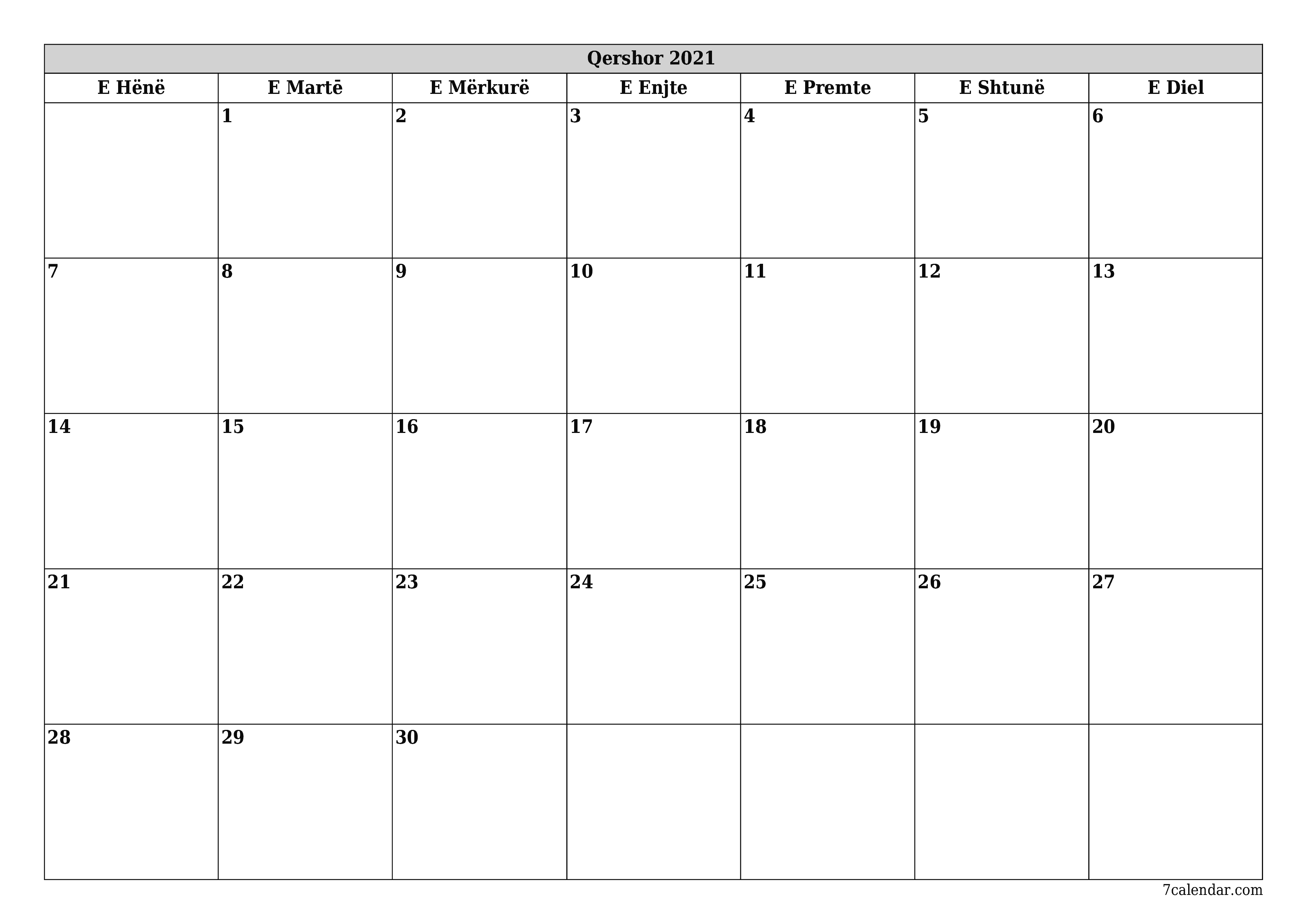 Planifikuesi i zbrazët i kalendarit mujor për muajin Qershor 2021 me shënime të ruajtura dhe të printuara në PDF PNG Albanian