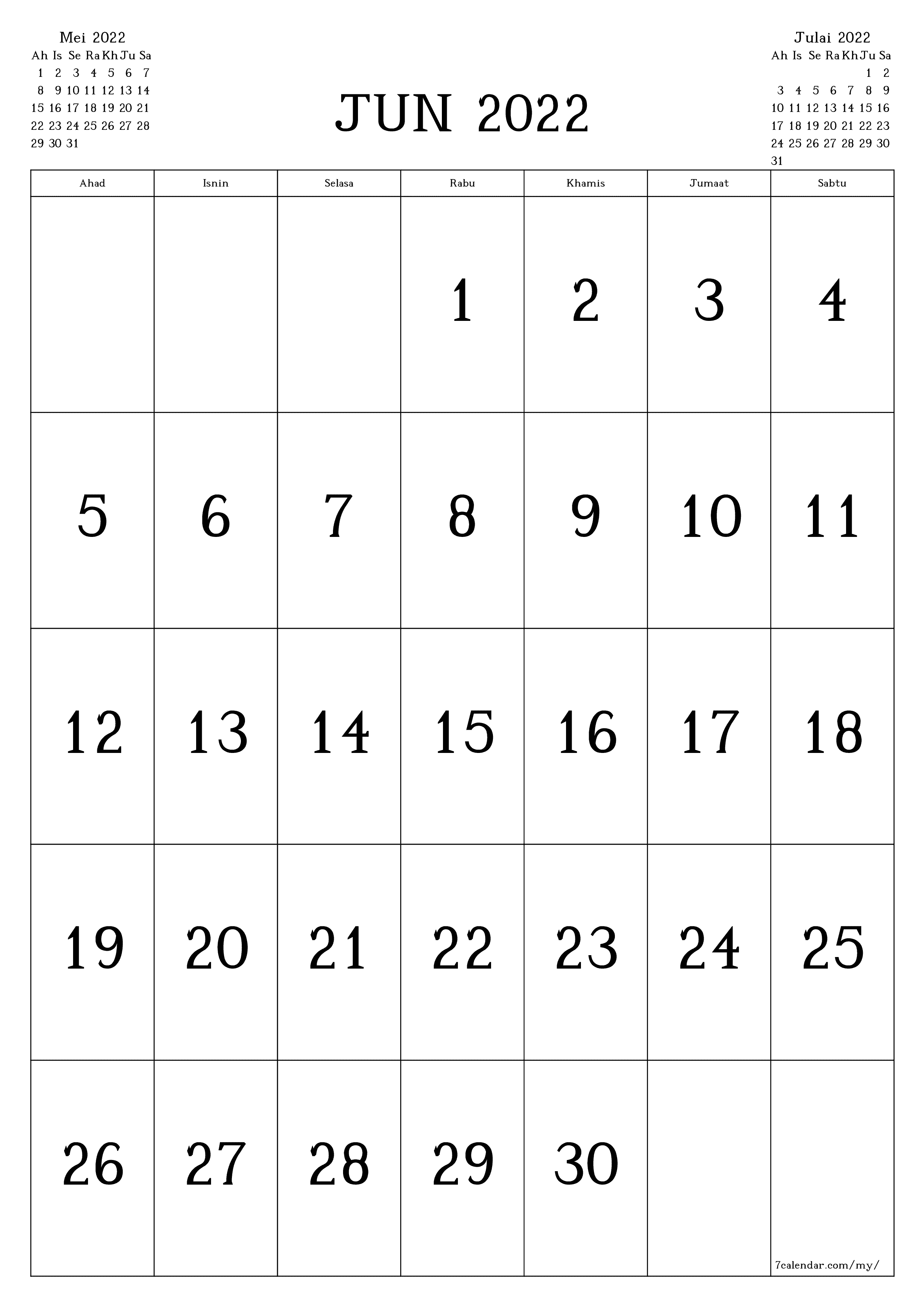  boleh cetak dinding templat percumamenegak Bulanan kalendar Jun (Jun) 2022