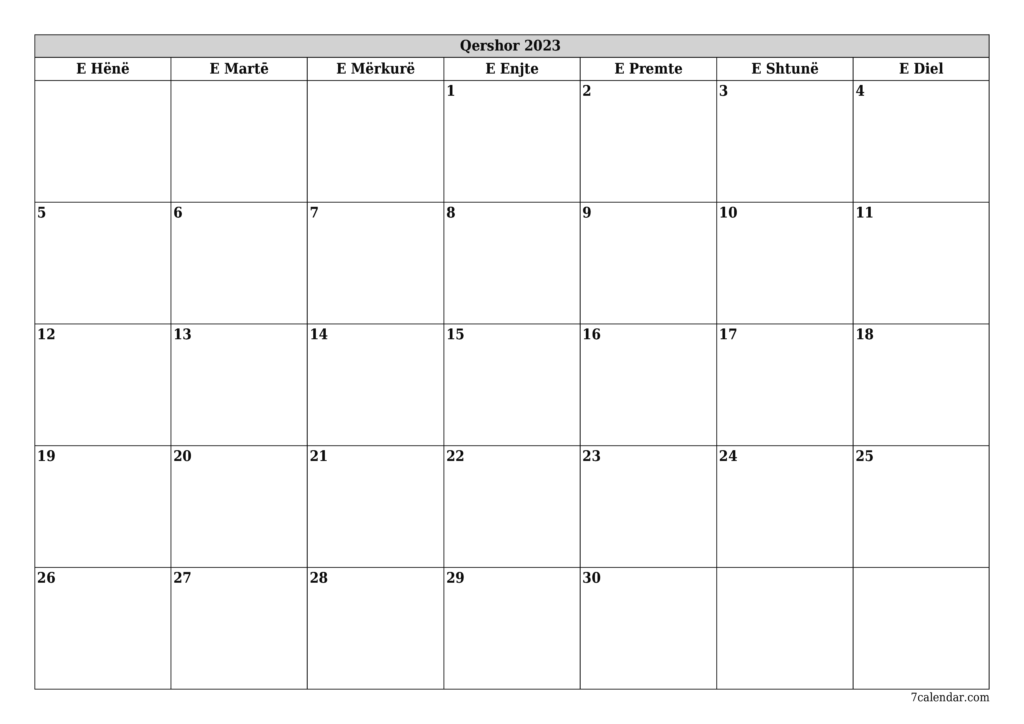Planifikuesi i zbrazët i kalendarit mujor për muajin Qershor 2023 me shënime të ruajtura dhe të printuara në PDF PNG Albanian