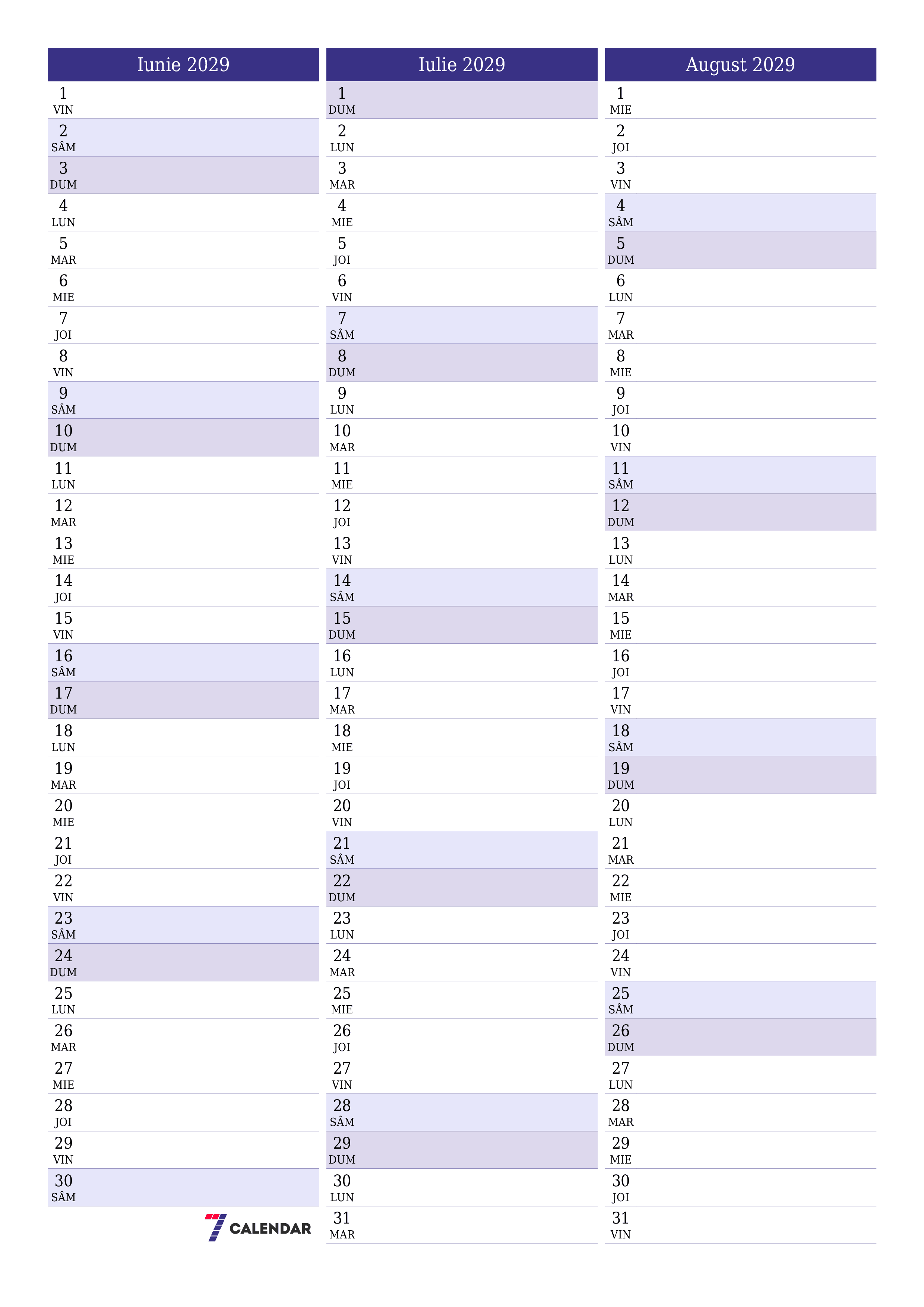  imprimabil de perete șablon de gratuitvertical Lunar planificator calendar Iunie (Iun) 2029