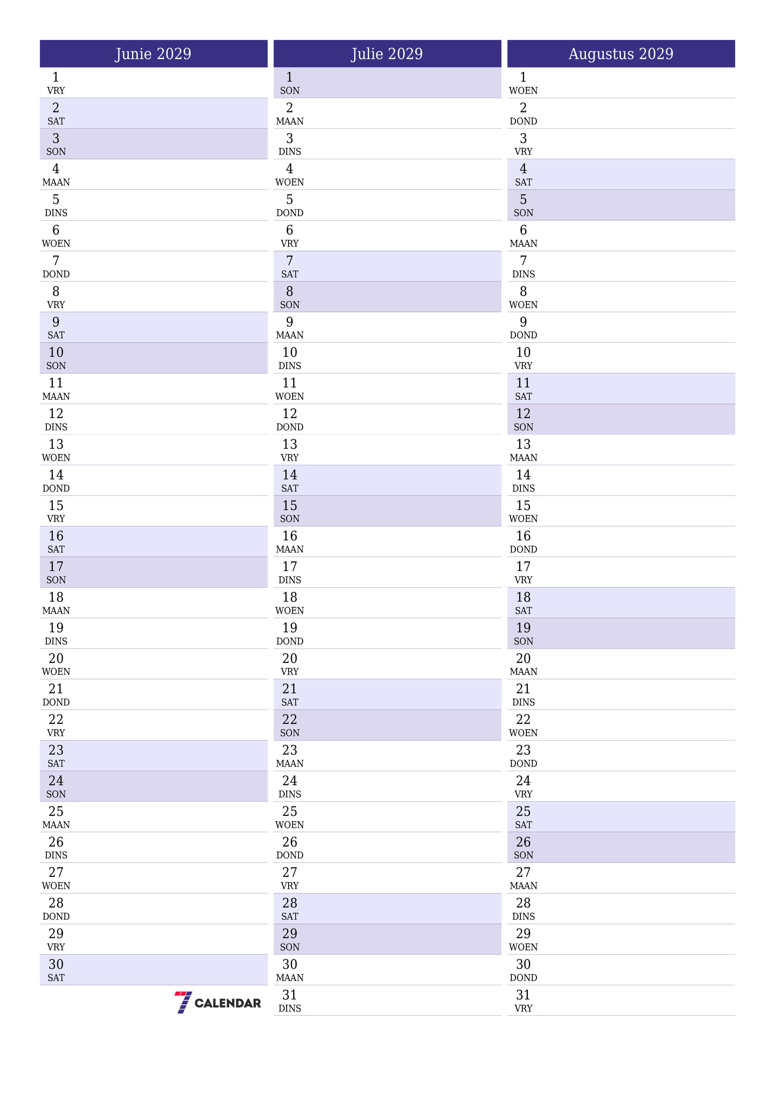 drukbare muur template gratis vertikaal Maandeliks beplanner kalender Junie (Jun) 2029