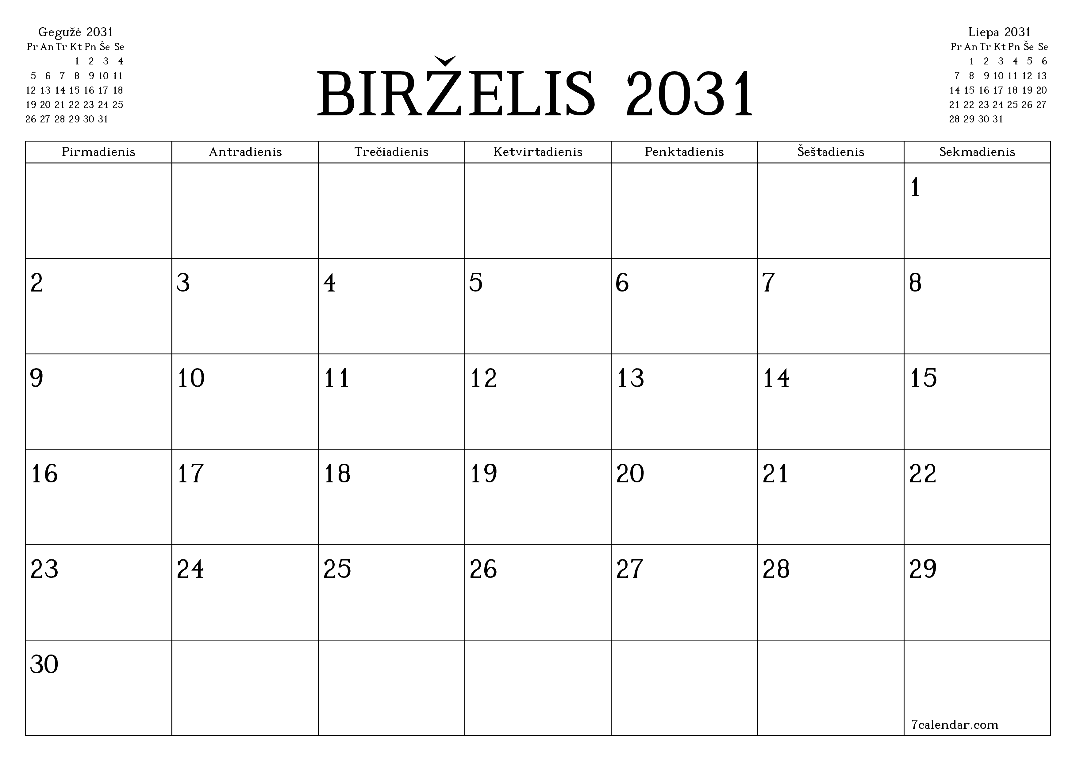 Ištuštinti mėnesio Birželis 2031 mėnesio planavimo priemonę su užrašais, išsaugoti ir atsispausdinti PDF formate PNG Lithuanian
