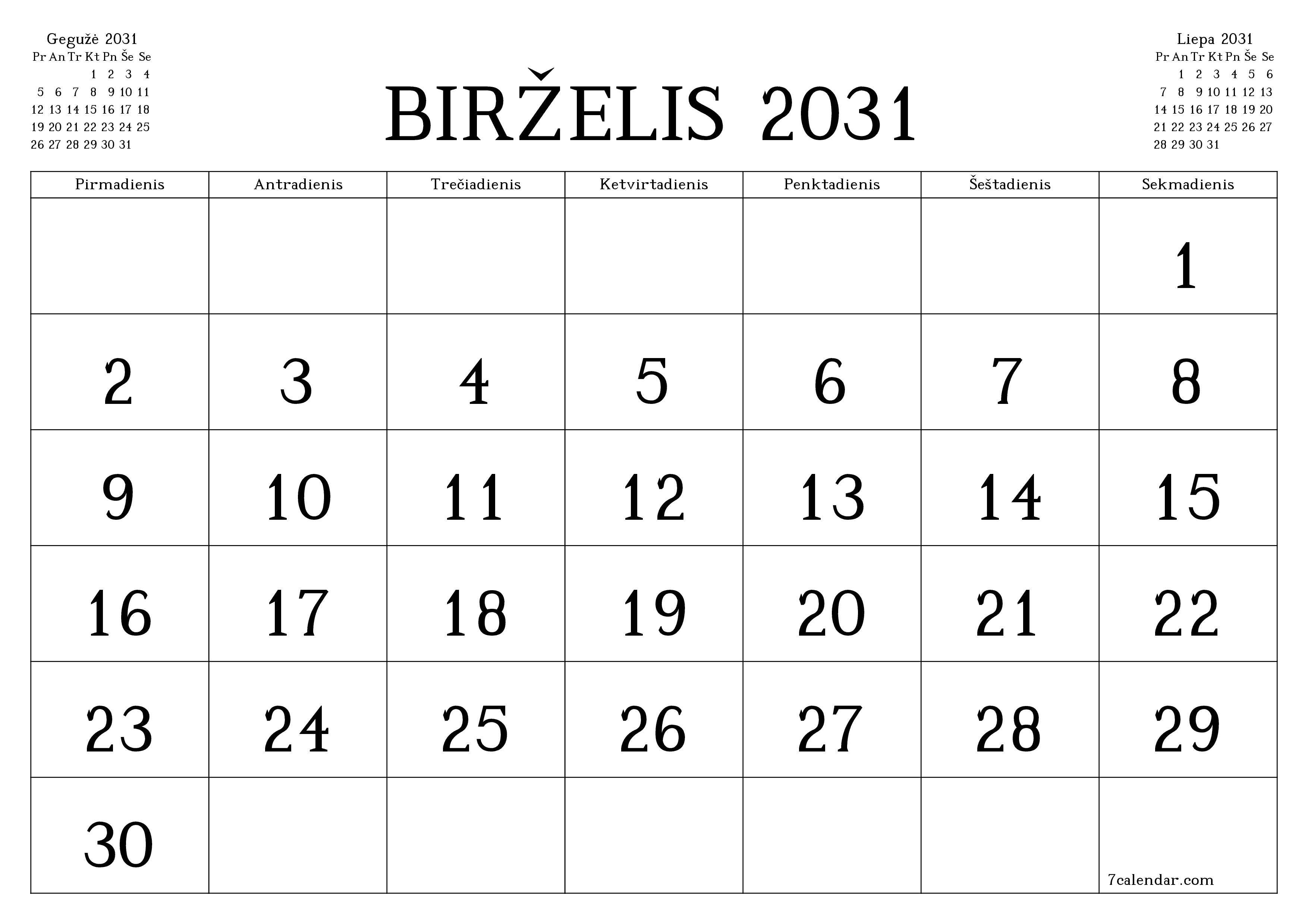 Ištuštinti mėnesio Birželis 2031 mėnesio planavimo priemonę su užrašais, išsaugoti ir atsispausdinti PDF formate PNG Lithuanian