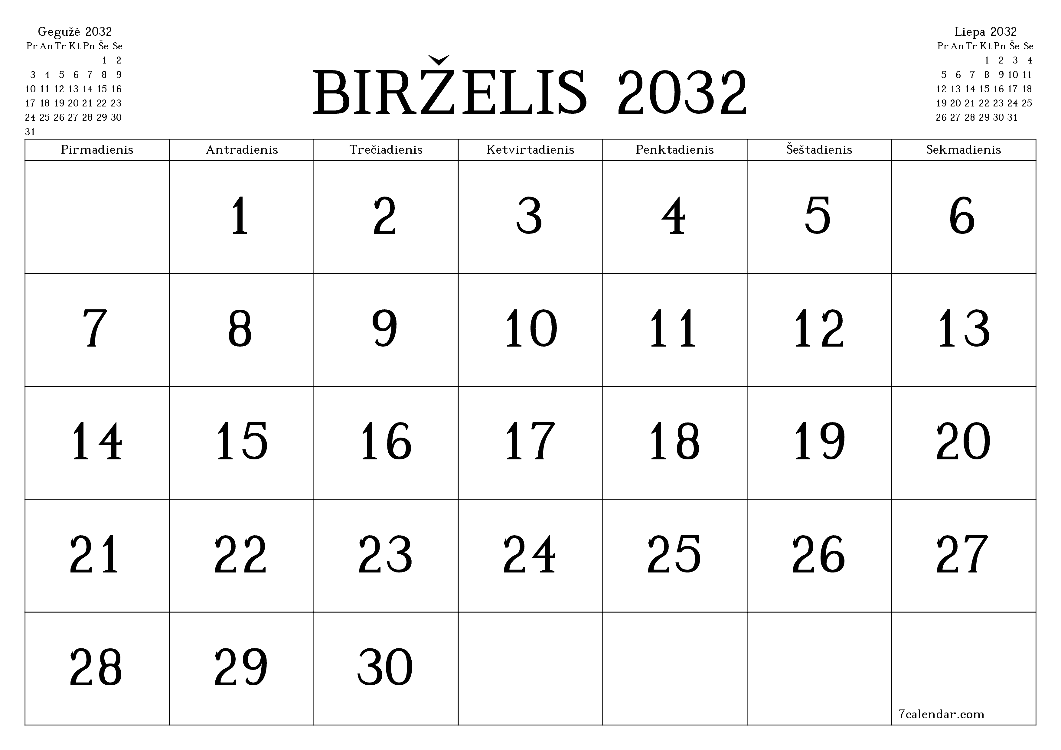 Ištuštinti mėnesio Birželis 2032 mėnesio planavimo priemonę su užrašais, išsaugoti ir atsispausdinti PDF formate PNG Lithuanian