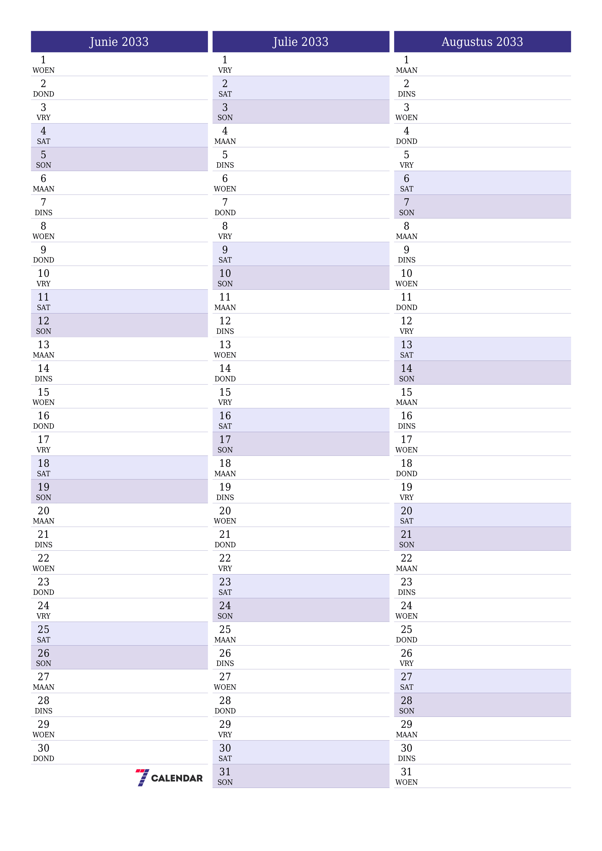drukbare muur template gratis vertikaal Maandeliks beplanner kalender Junie (Jun) 2033