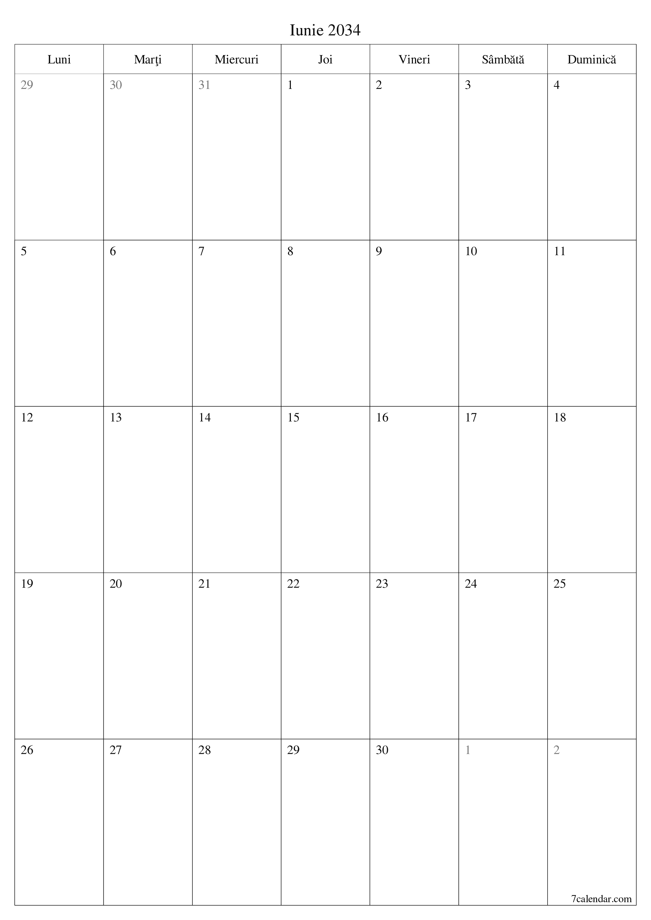  imprimabil de perete șablon de gratuitvertical Lunar planificator calendar Iunie (Iun) 2034