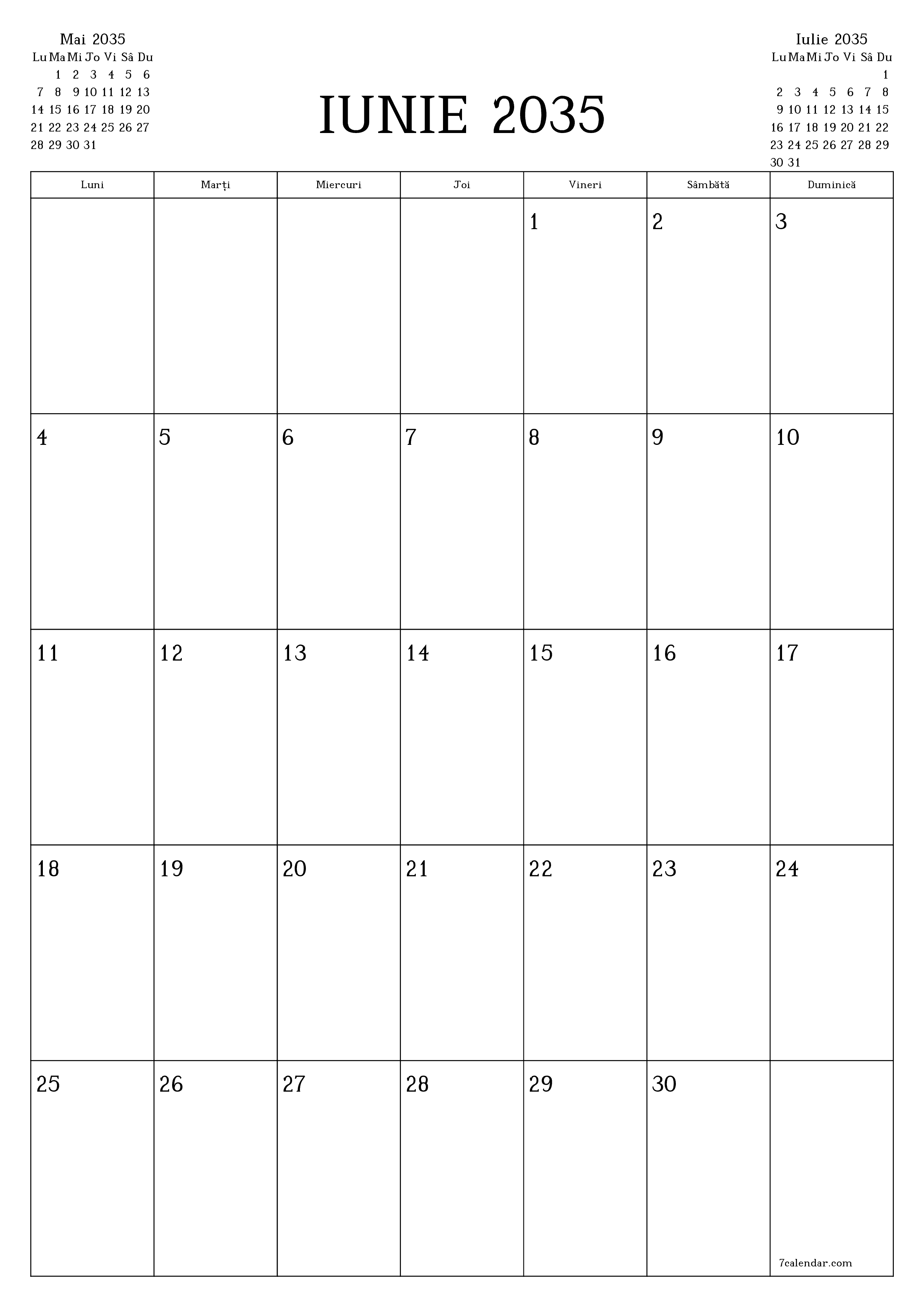  imprimabil de perete șablon de gratuitvertical Lunar planificator calendar Iunie (Iun) 2035