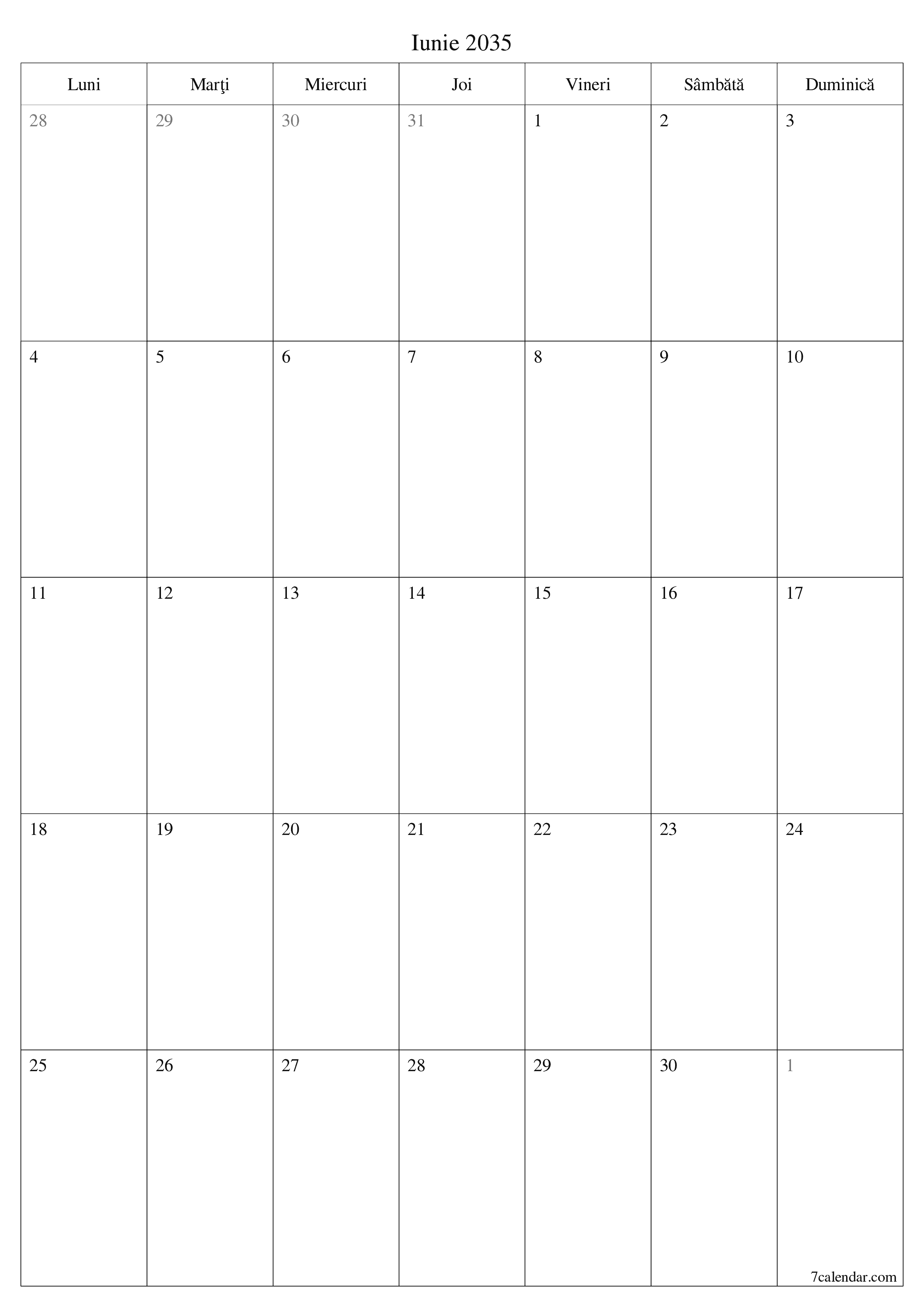  imprimabil de perete șablon de gratuitvertical Lunar planificator calendar Iunie (Iun) 2035