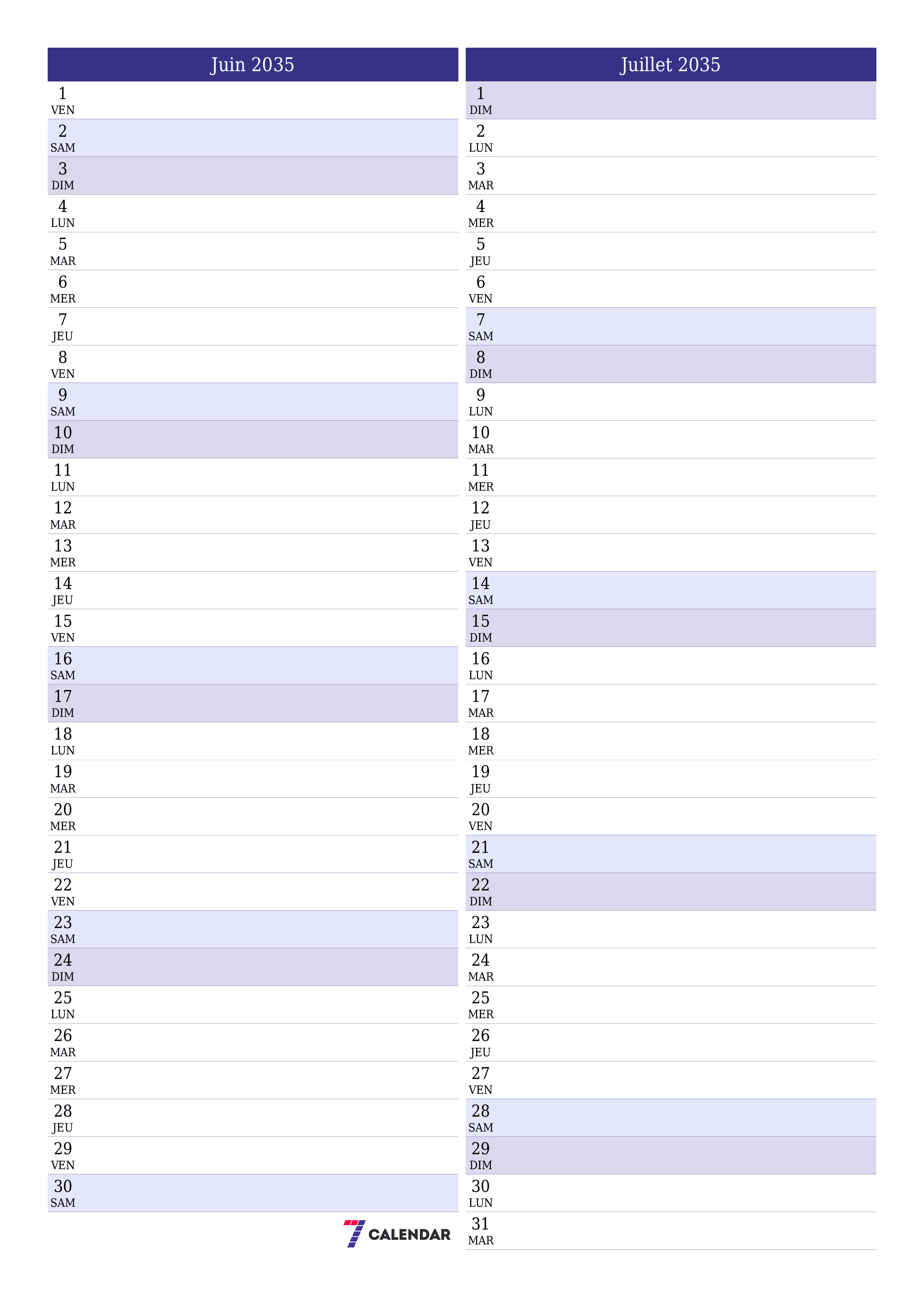 imprimable mural modèle de gratuitverticale Mensuel planificateur calendrier Juin (Jui) 2035