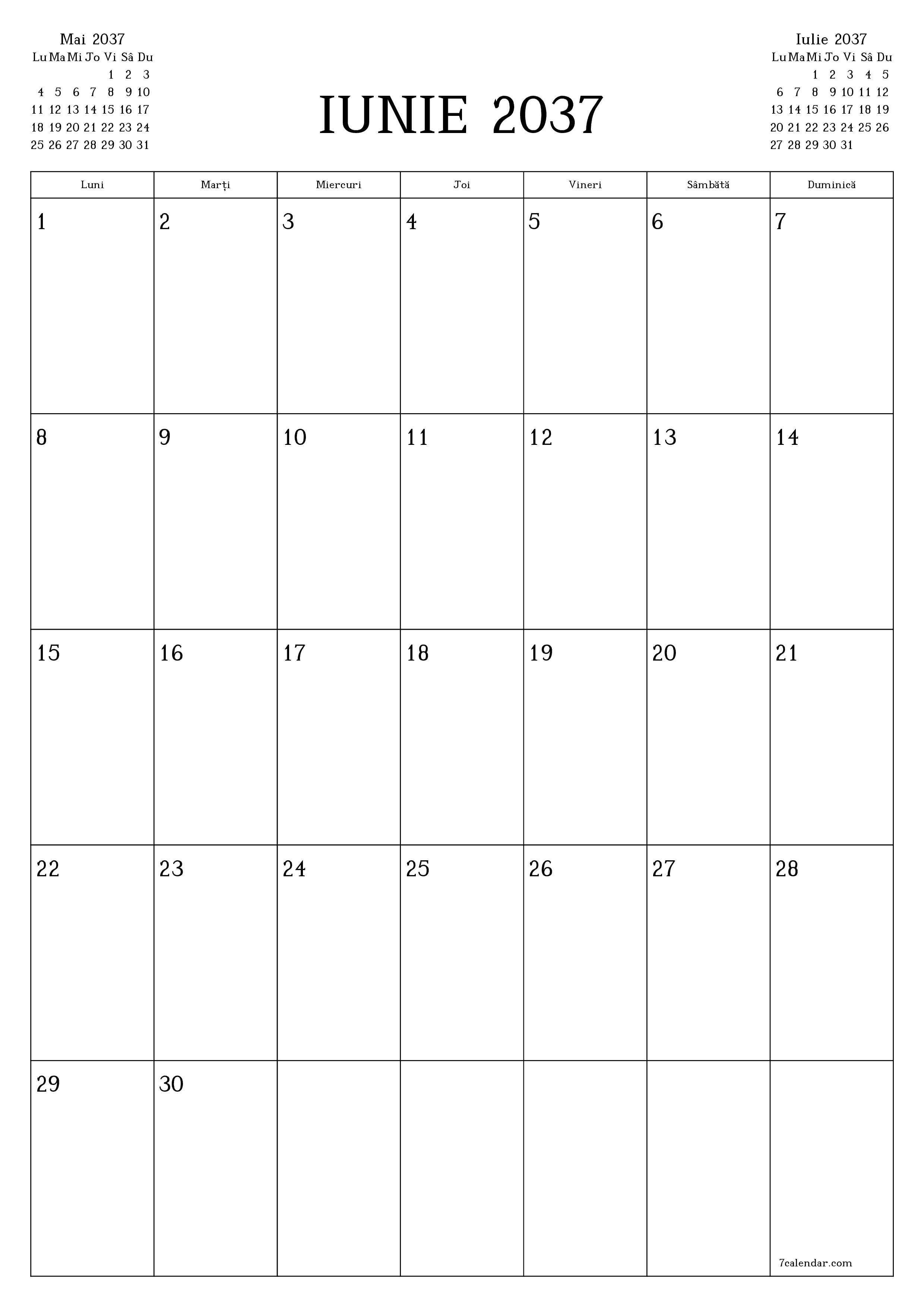  imprimabil de perete șablon de gratuitvertical Lunar planificator calendar Iunie (Iun) 2037