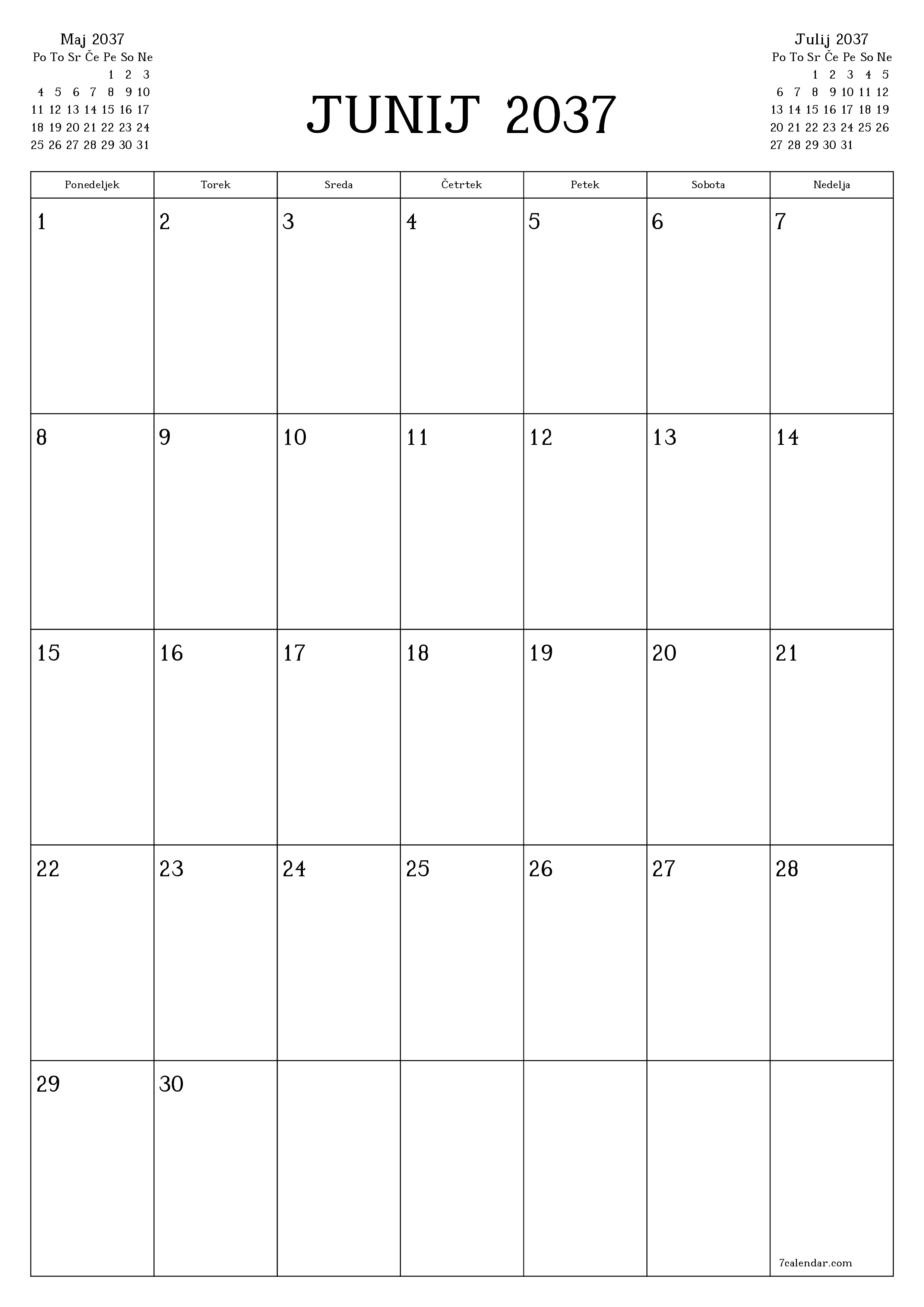 natisljiv stenski ska predloga brezplačni vertical Mesečno jadralno letalo koledar Junij (Jun) 2037