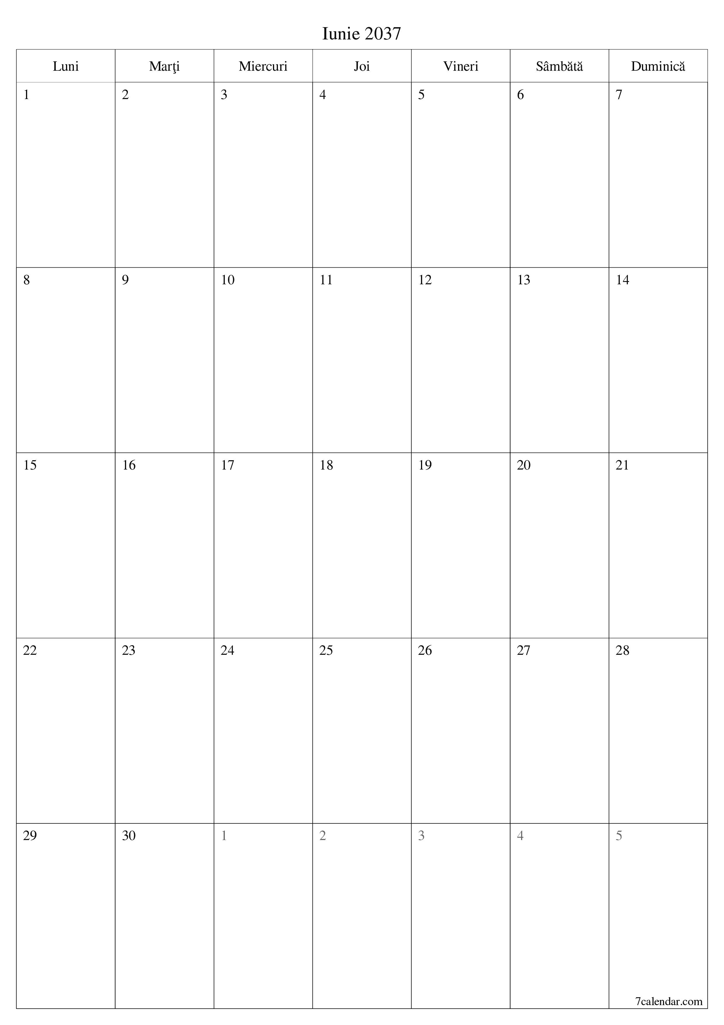  imprimabil de perete șablon de gratuitvertical Lunar planificator calendar Iunie (Iun) 2037