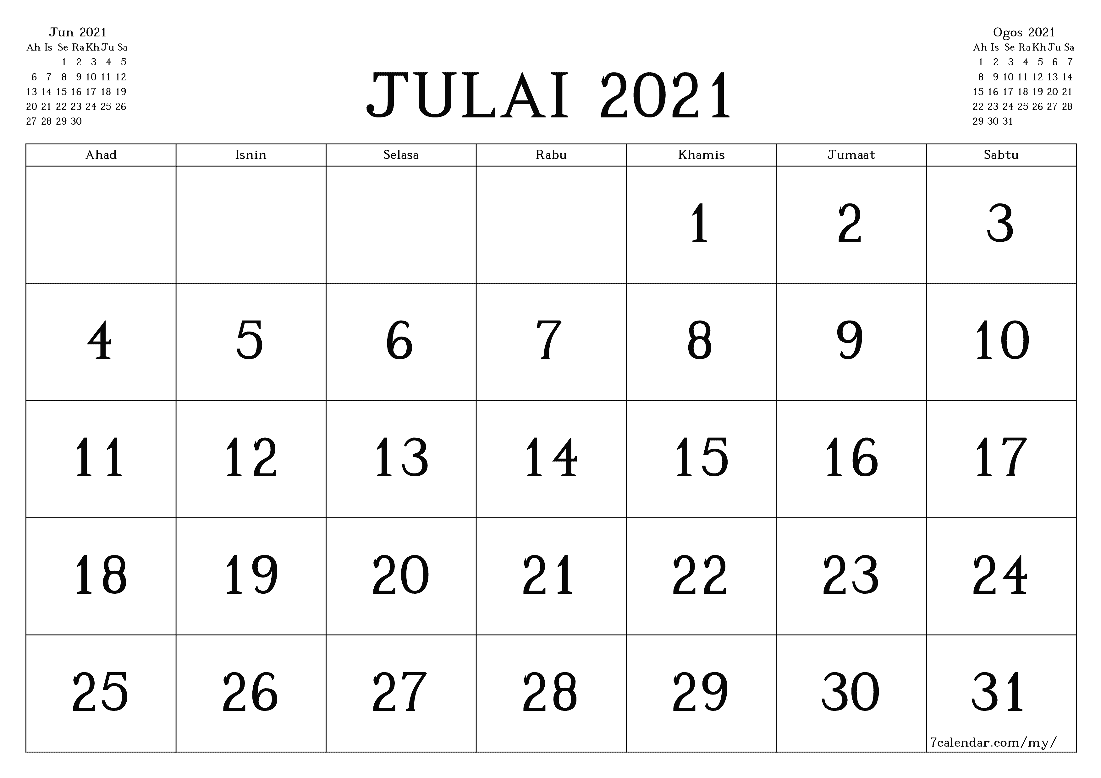 2021 kalender julai Kalender Hari