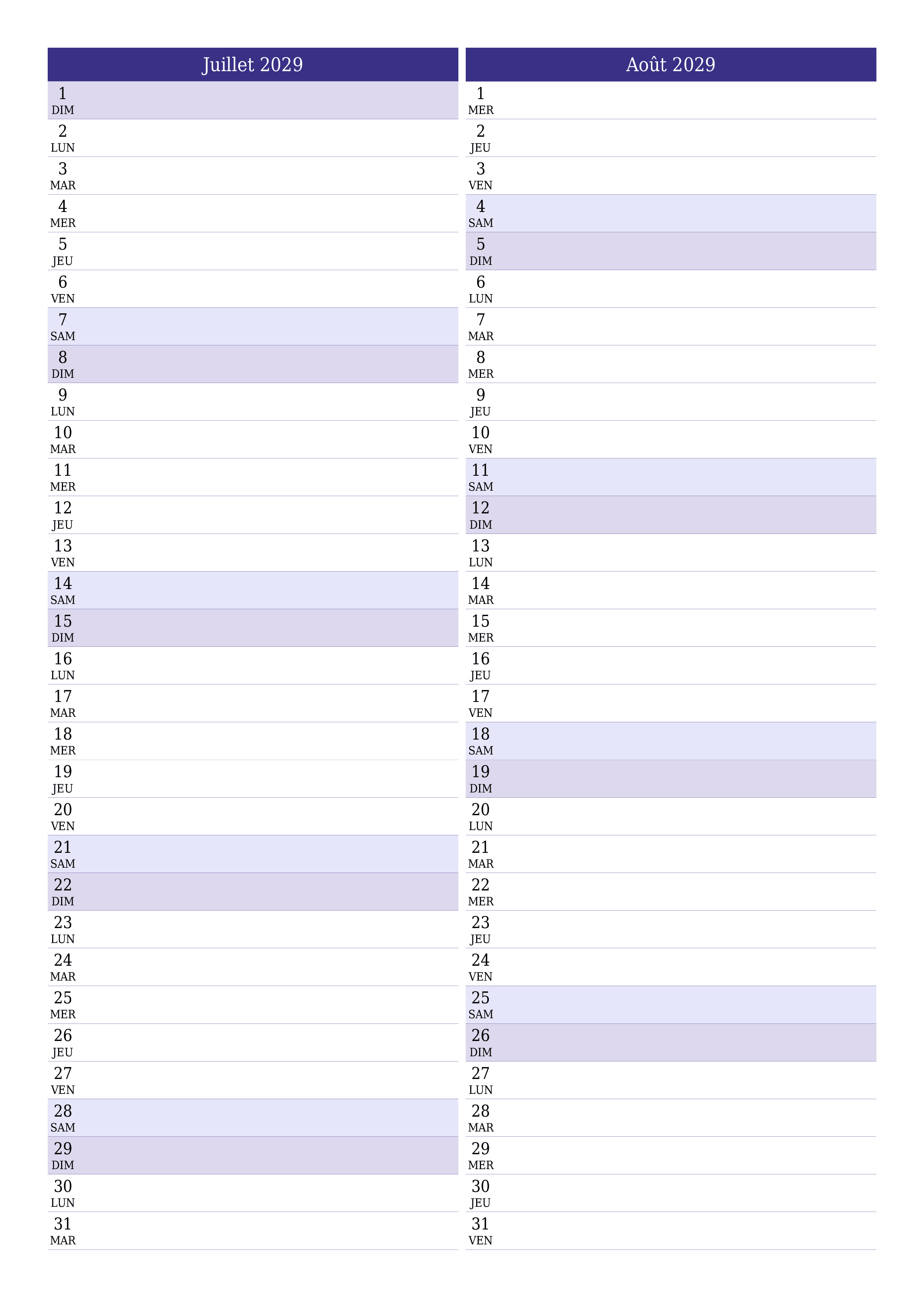  imprimable mural modèle de gratuitverticale Mensuel planificateur calendrier Juillet (Jul) 2029