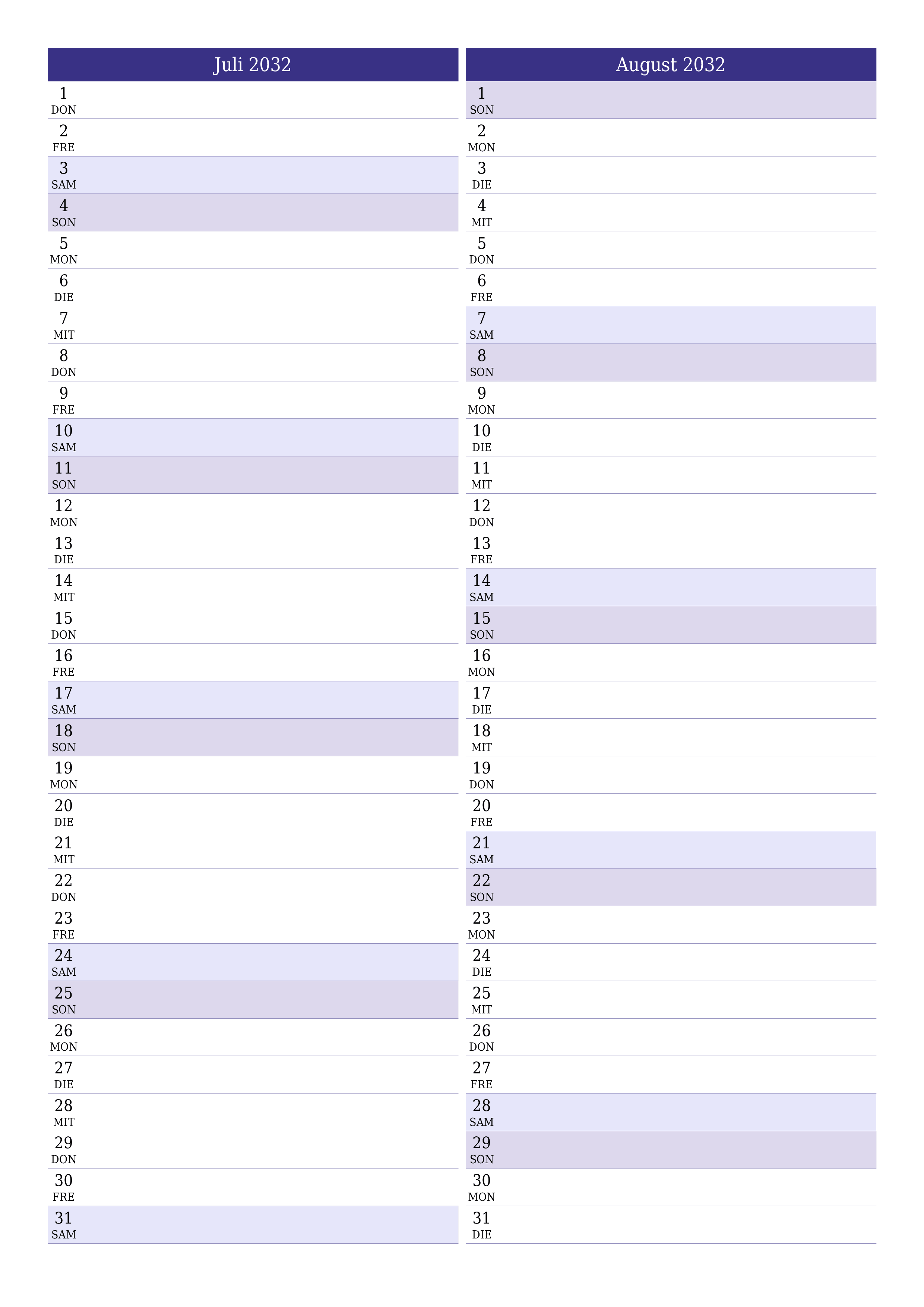  zum Ausdrucken Wandkalender vorlage kostenloser vertikal Monatlich Planer Kalender Juli (Jul) 2032