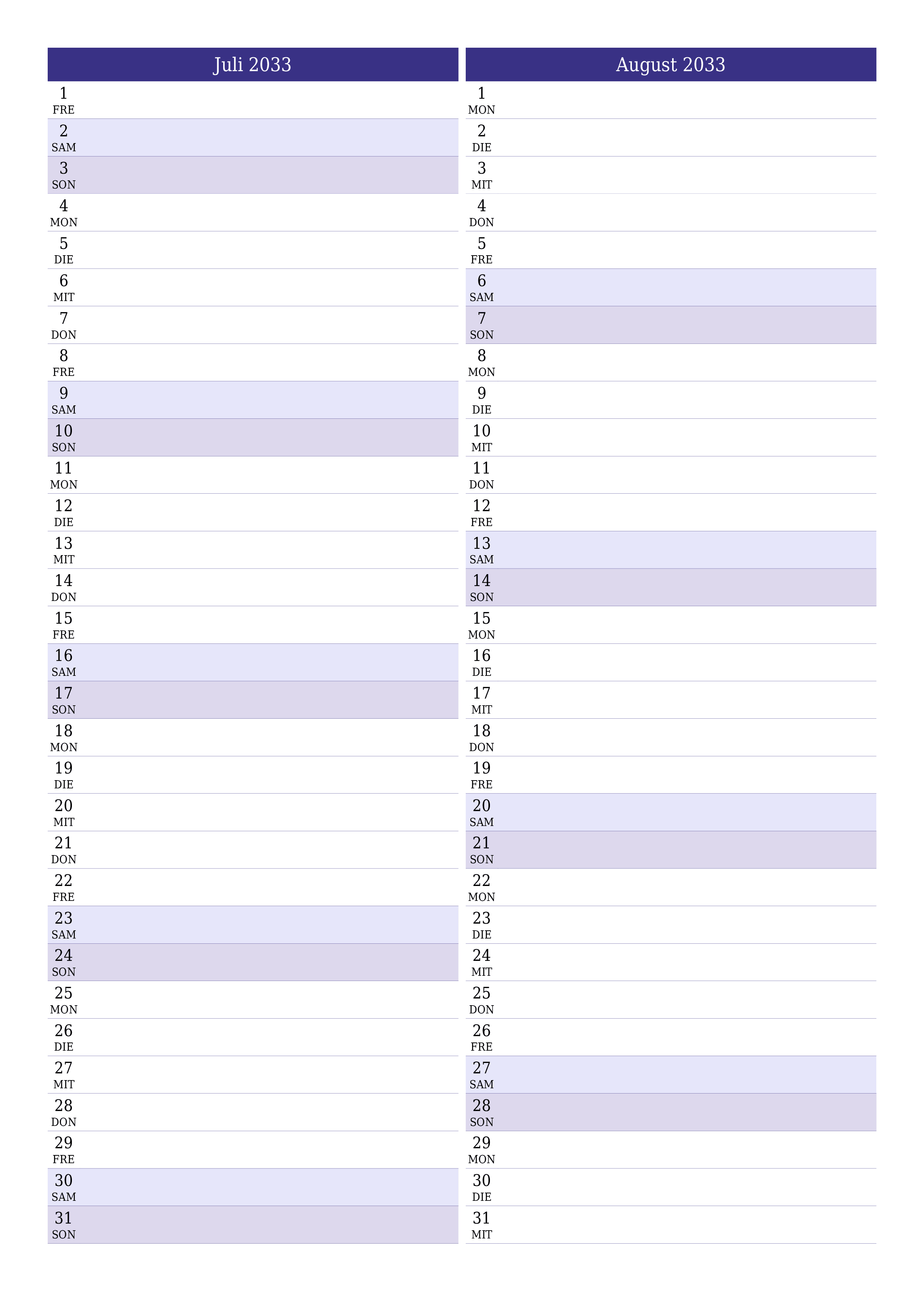  zum Ausdrucken Wandkalender vorlage kostenloser vertikal Monatlich Planer Kalender Juli (Jul) 2033