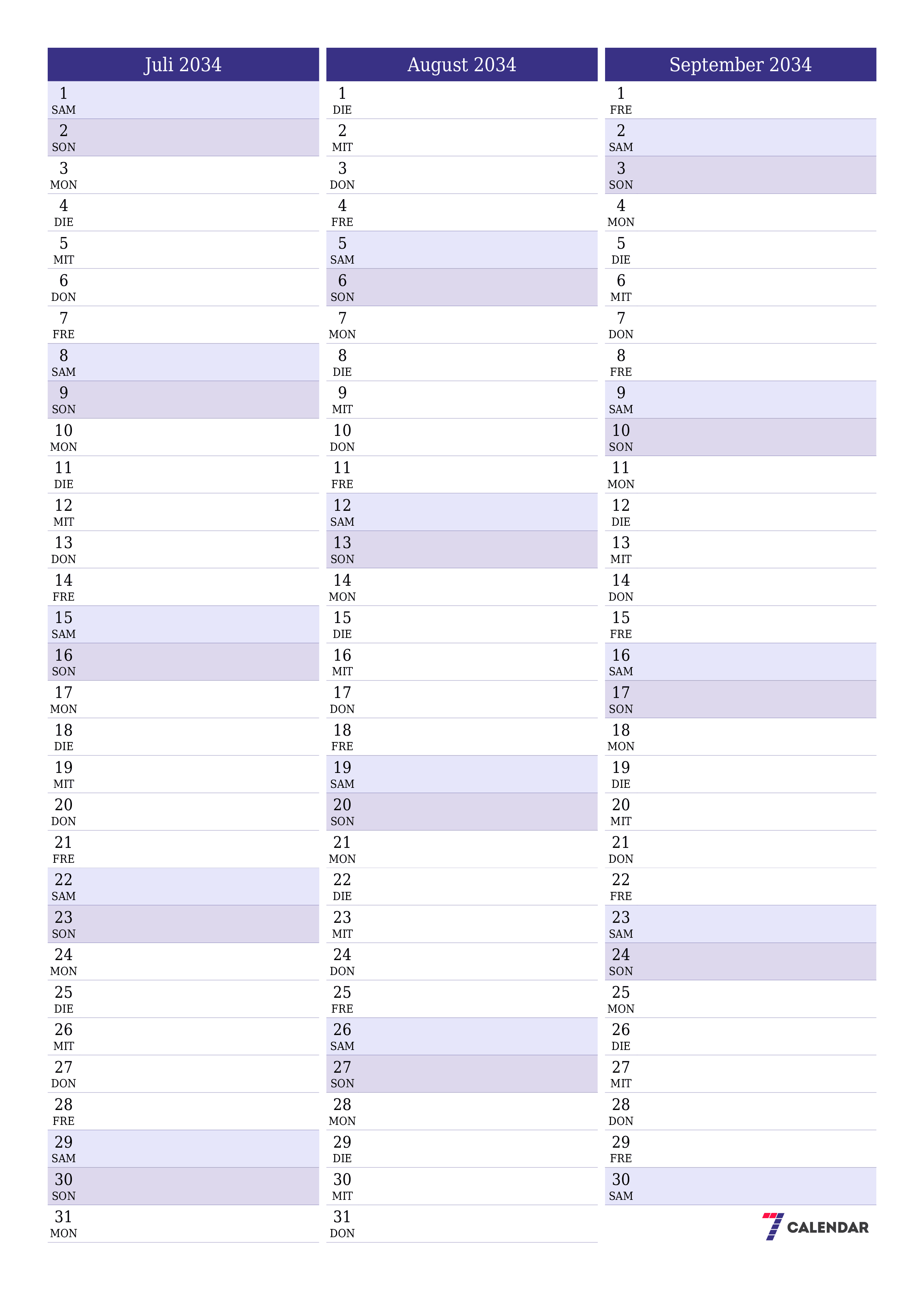  zum Ausdrucken Wandkalender vorlage kostenloser vertikal Monatlich Planer Kalender Juli (Jul) 2034