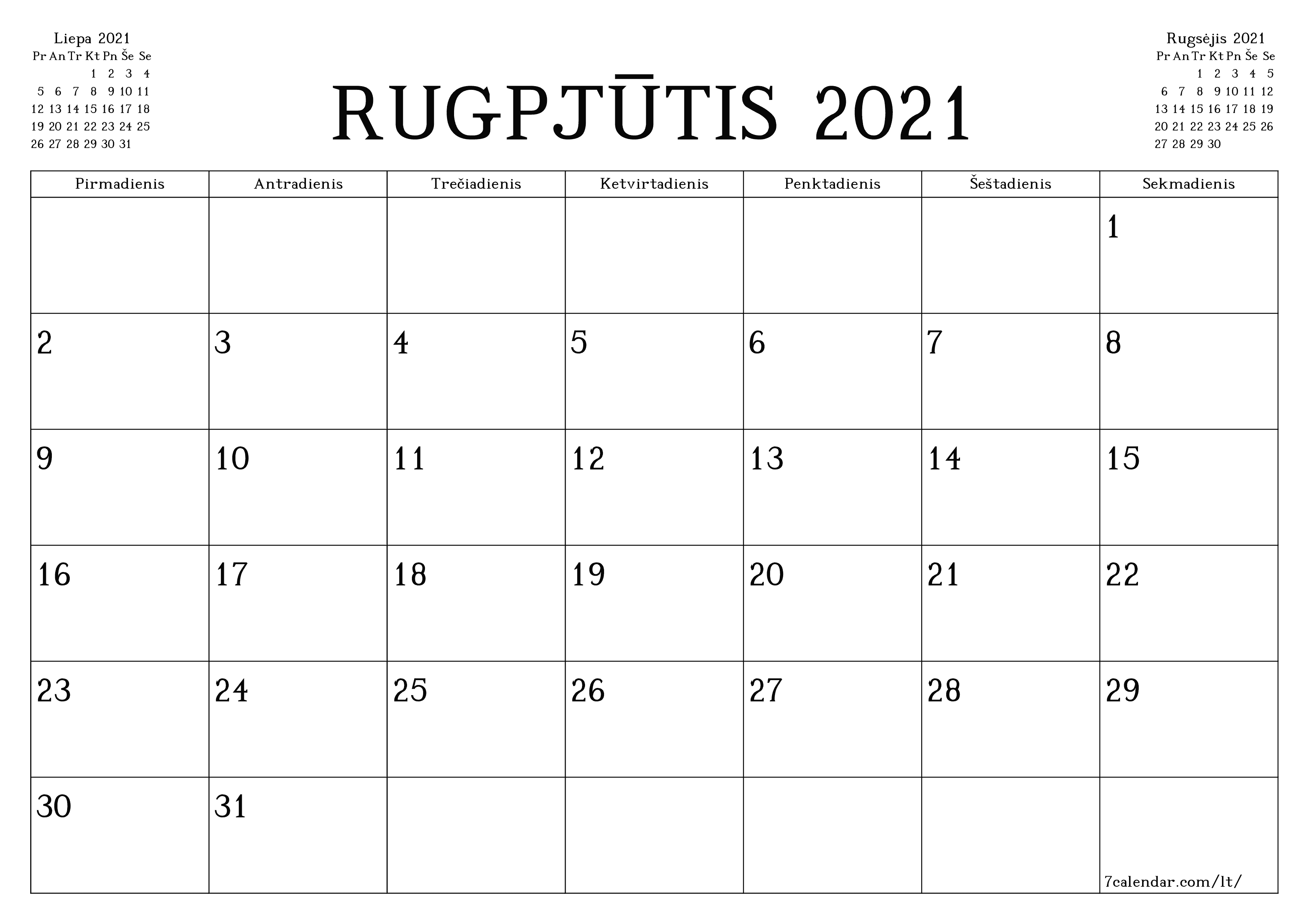 Ištuštinti mėnesio Rugpjūtis 2021 mėnesio planavimo priemonę su užrašais, išsaugoti ir atsispausdinti PDF formate PNG Lithuanian