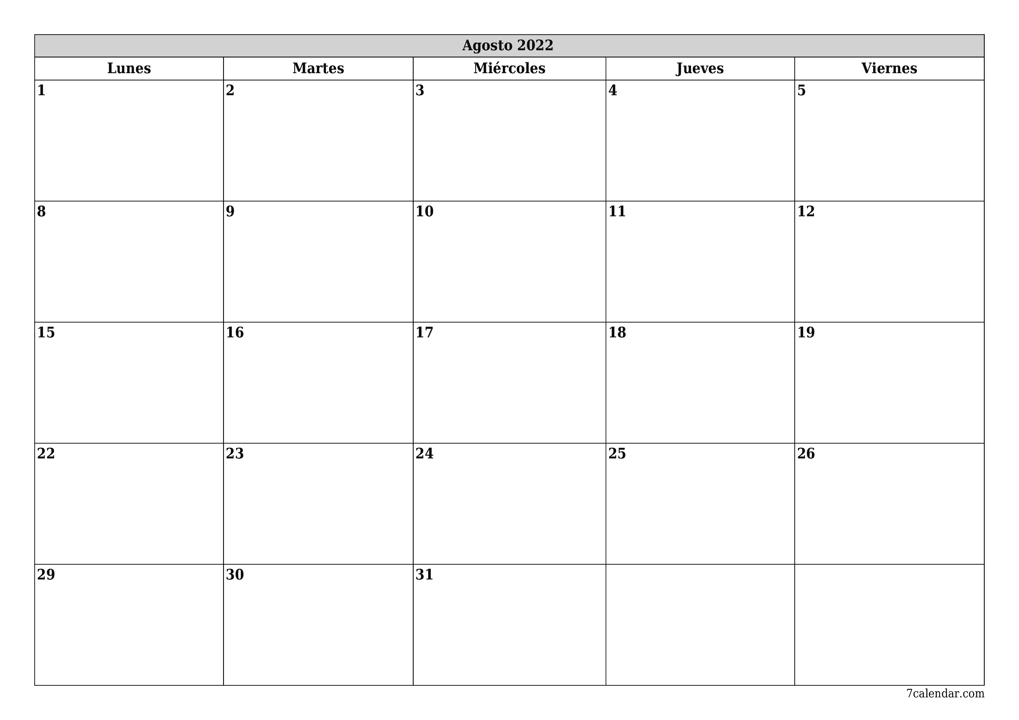  imprimible de pared plantilla de gratishorizontal Mensual planificador calendario Agosto (Ago) 2022