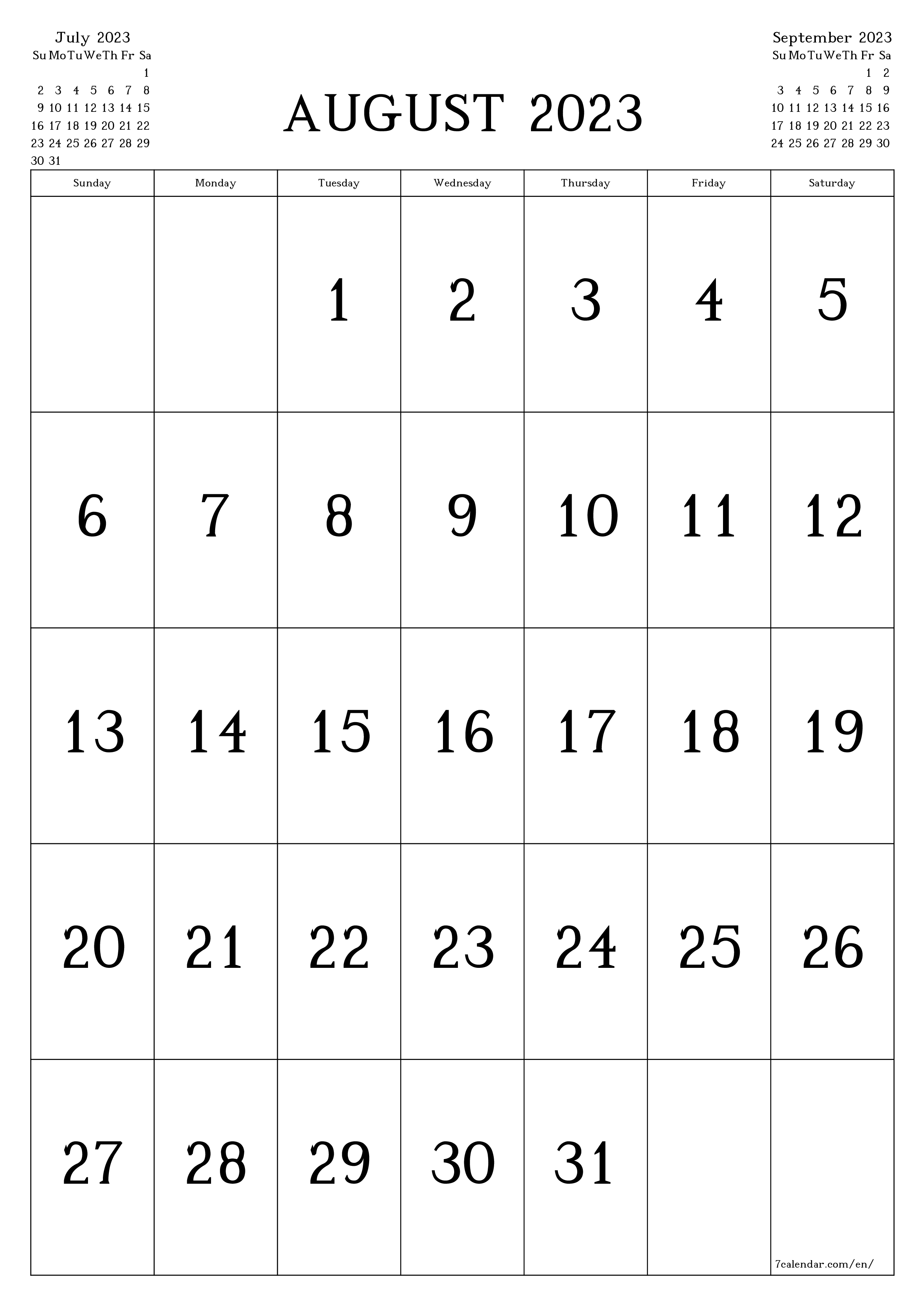 August 2023 Calendar A4 Get Calendar 2023 Update