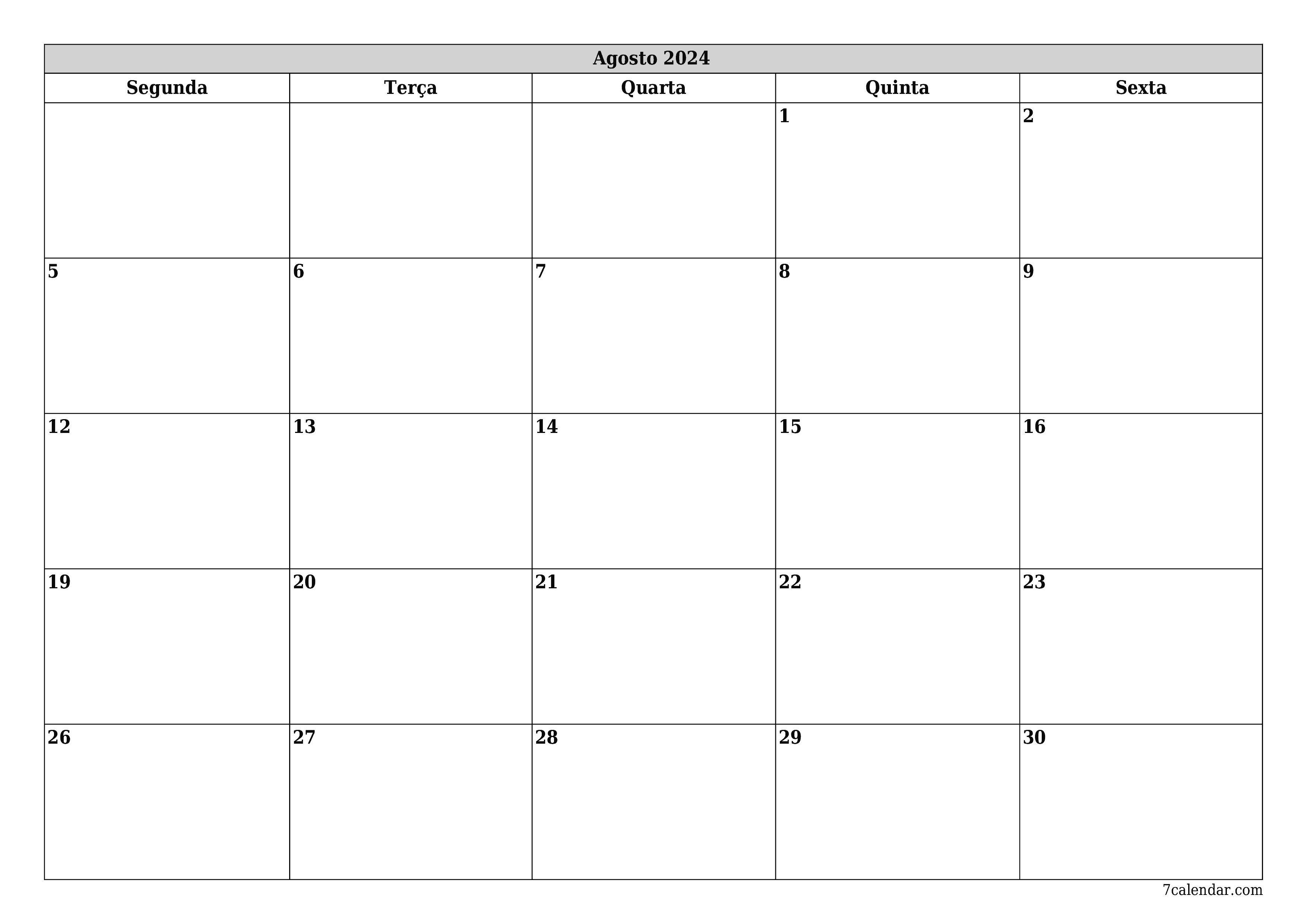 Esvazie o planejador mensal para o mês Agosto 2024 com notas, salve e imprima em PDF PNG Portuguese
