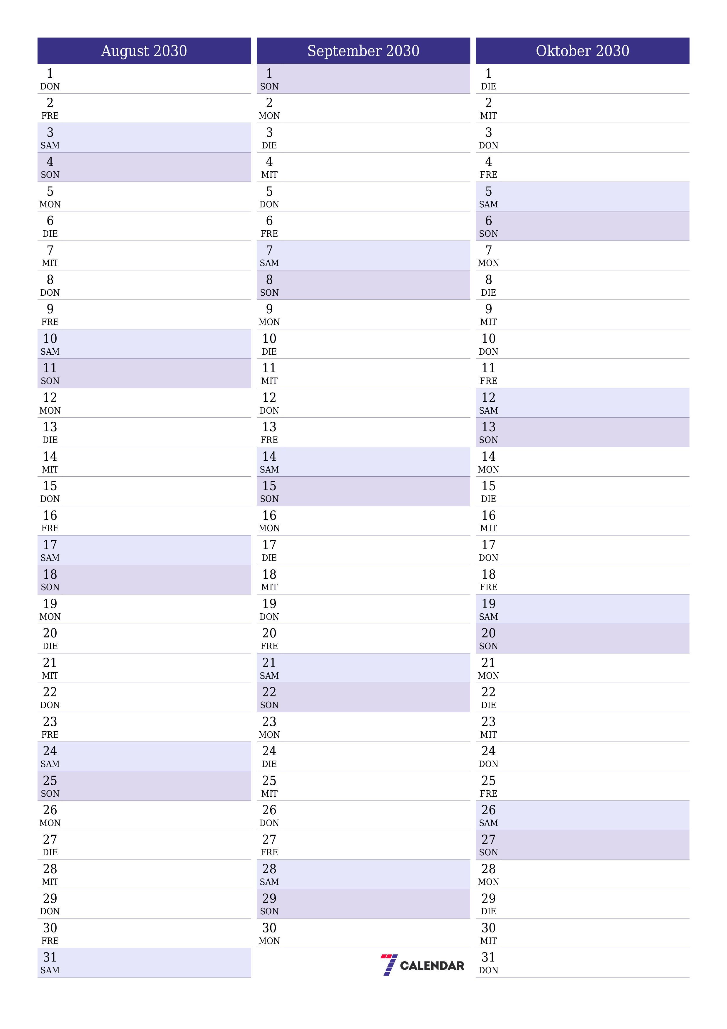  zum Ausdrucken Wandkalender vorlage kostenloser vertikal Monatlich Planer Kalender August (Aug) 2030