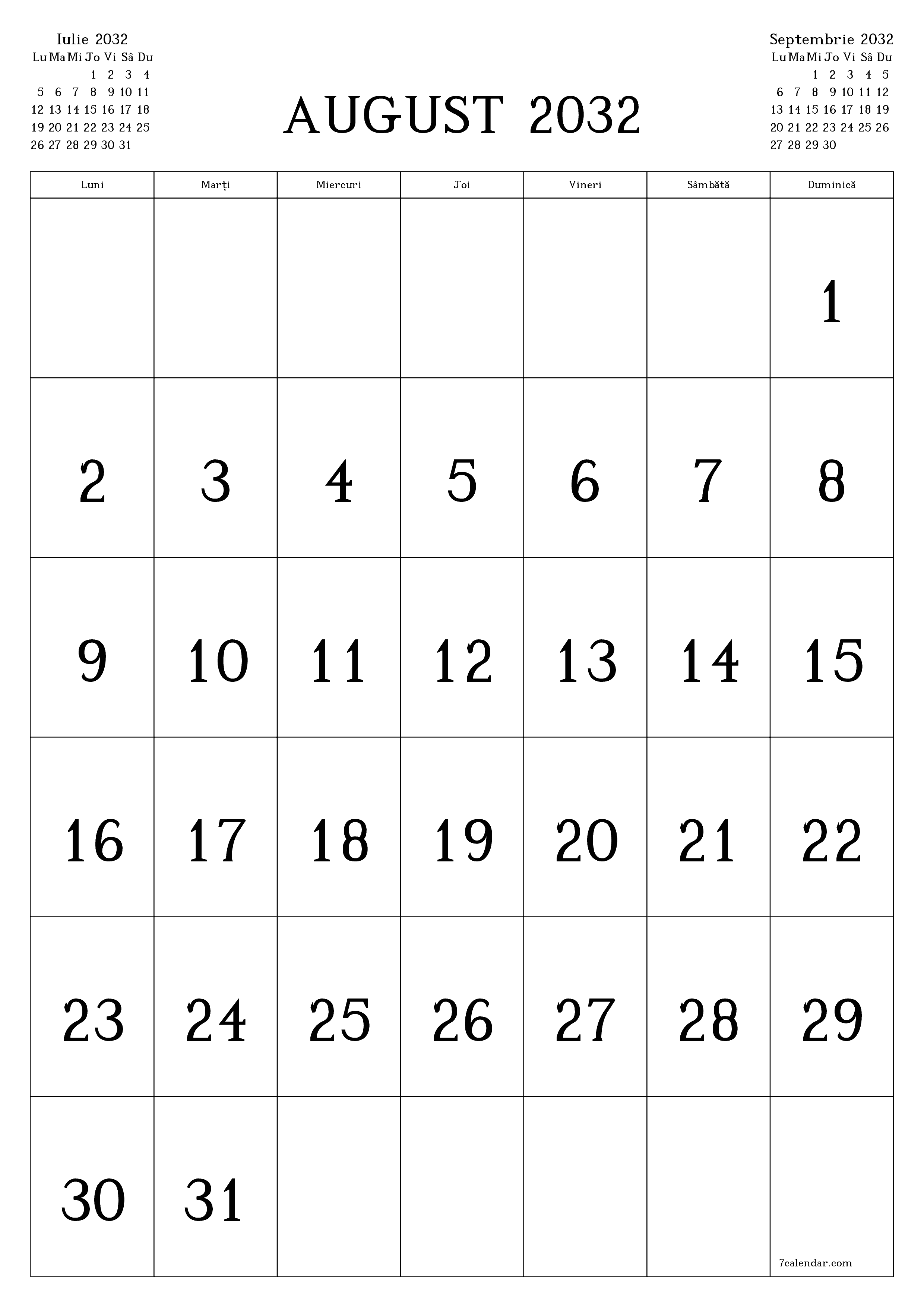  imprimabil de perete șablon de gratuitvertical Lunar calendar August (Aug) 2032