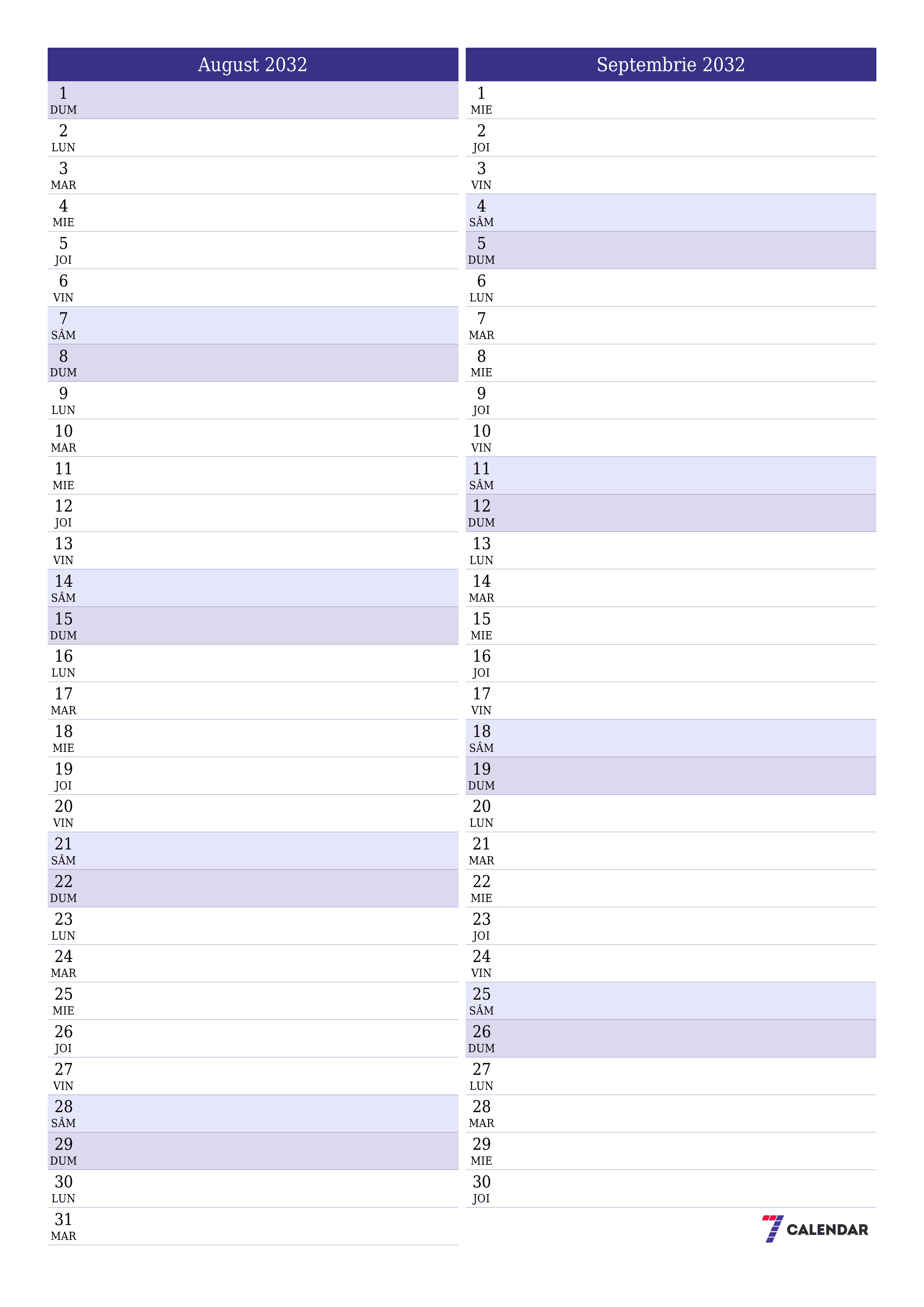  imprimabil de perete șablon de gratuitvertical Lunar planificator calendar August (Aug) 2032