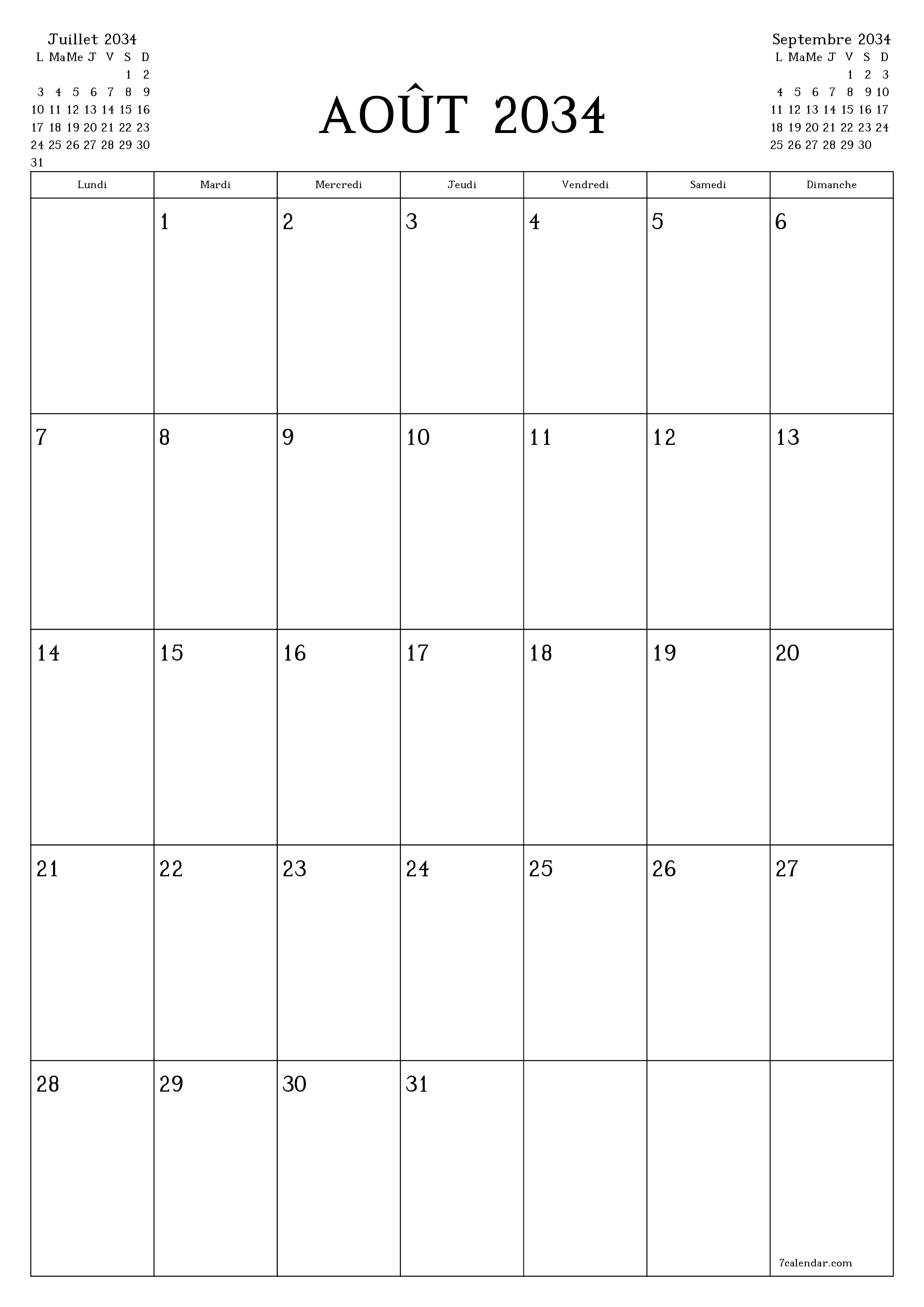  imprimable mural modèle de gratuitverticale Mensuel planificateur calendrier Août (Aou) 2034
