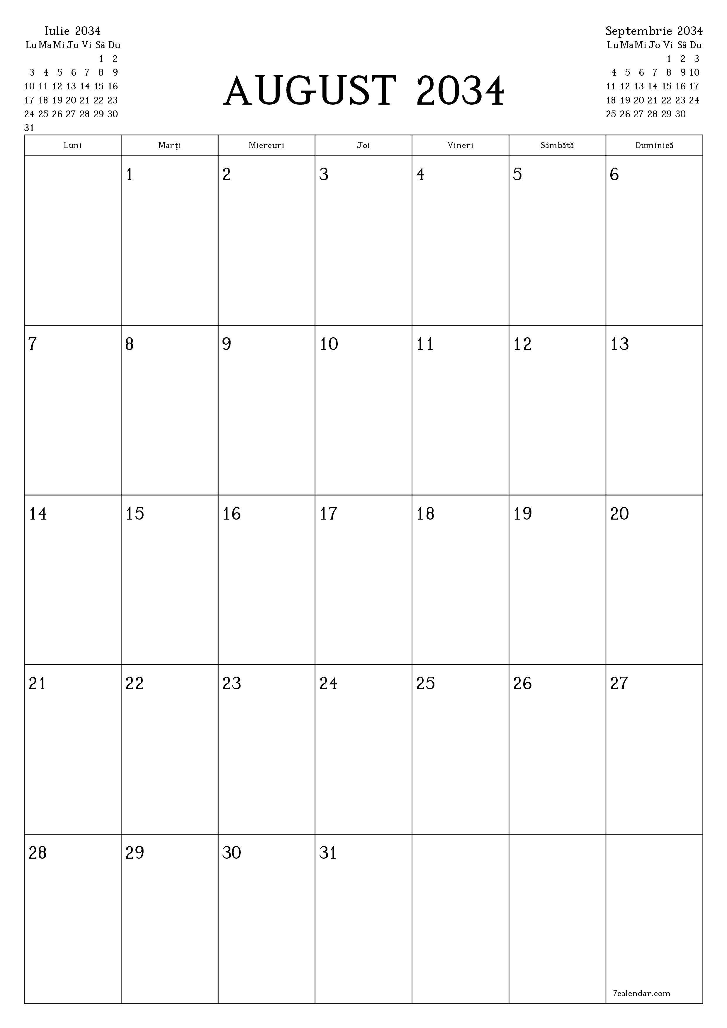  imprimabil de perete șablon de gratuitvertical Lunar planificator calendar August (Aug) 2034