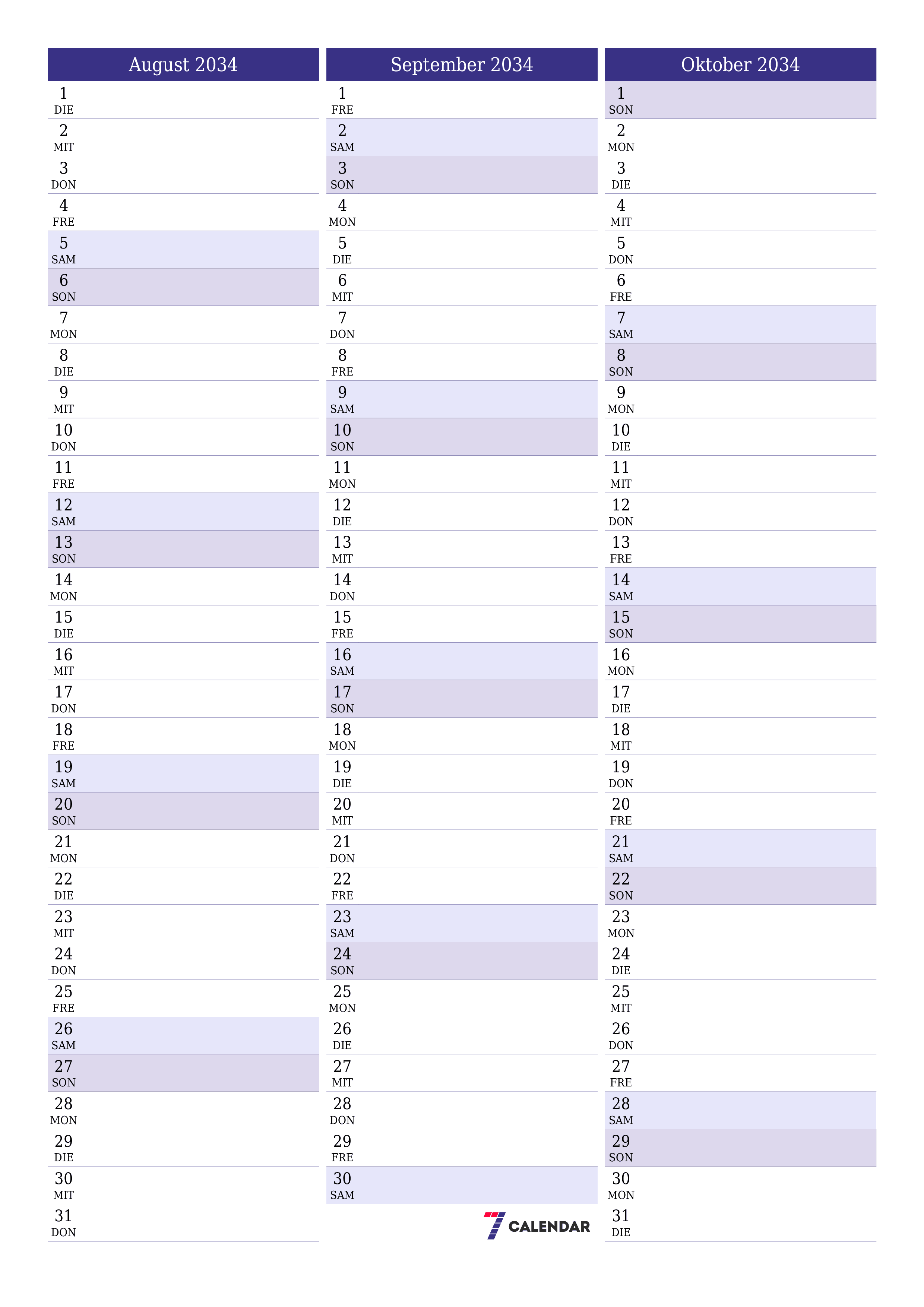  zum Ausdrucken Wandkalender vorlage kostenloser vertikal Monatlich Planer Kalender August (Aug) 2034