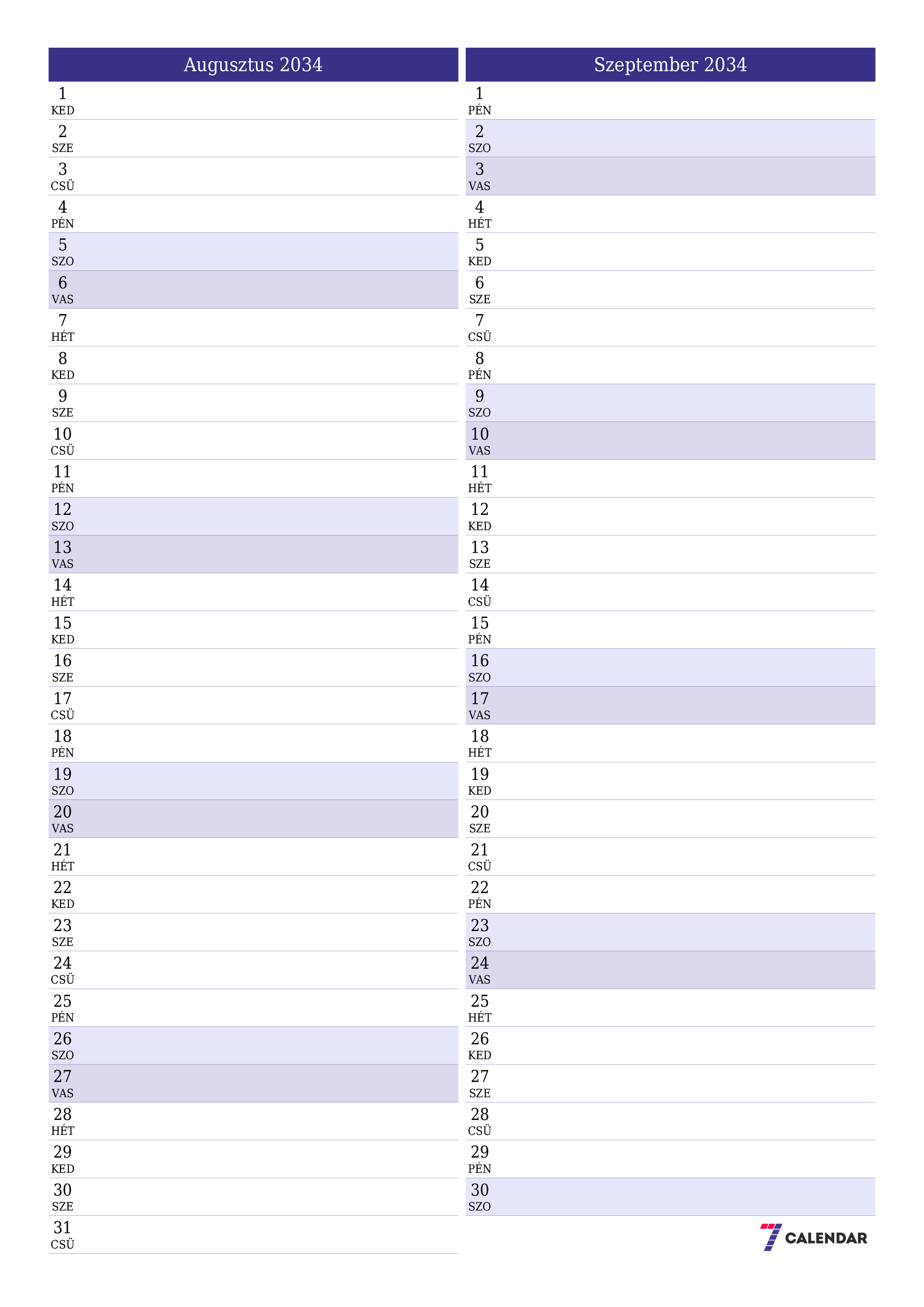 Üres havi tervező a Augusztus 2034 hónapra jegyzetekkel, mentés és nyomtatás PDF-be PNG Hungarian