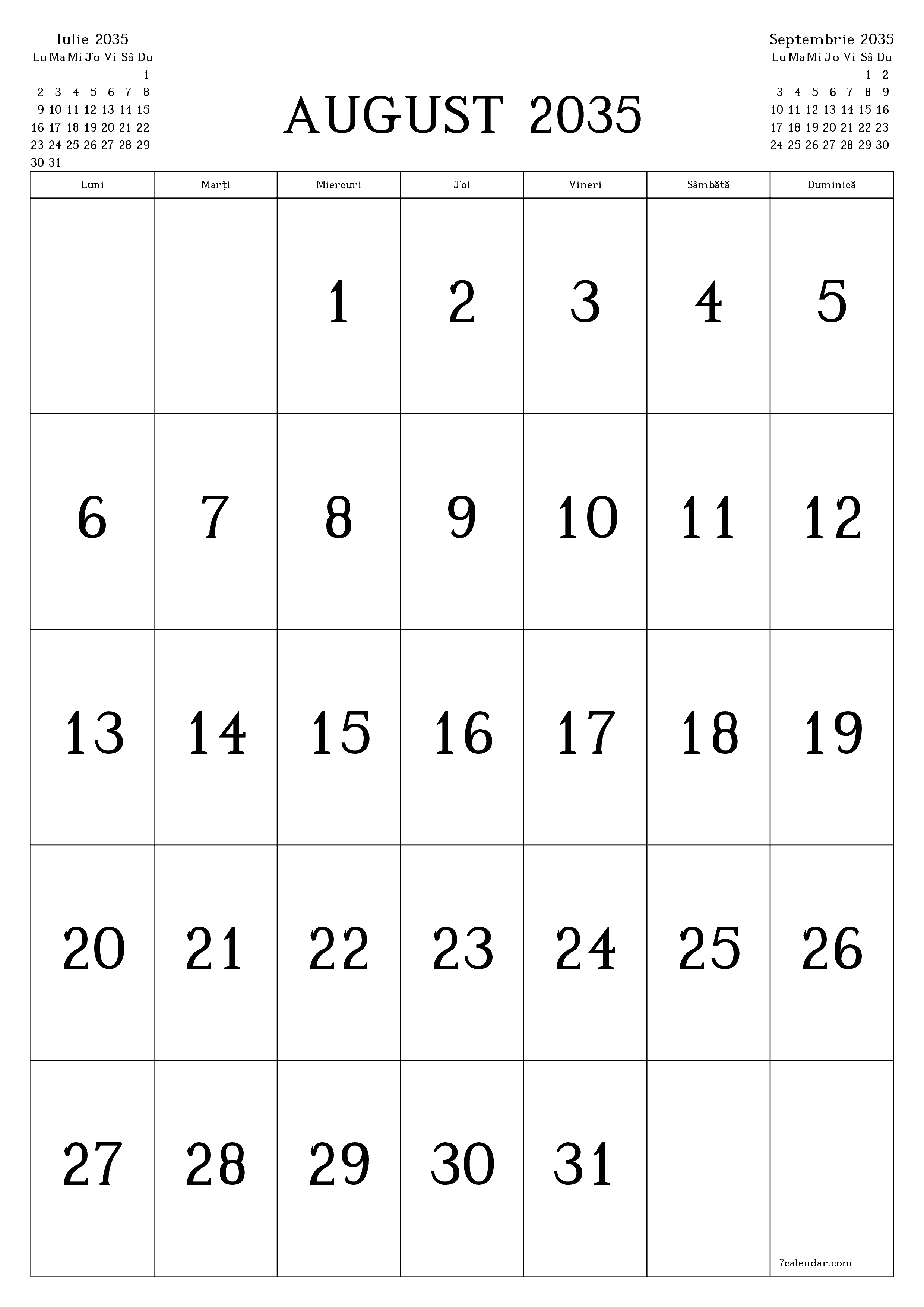  imprimabil de perete șablon de gratuitvertical Lunar calendar August (Aug) 2035