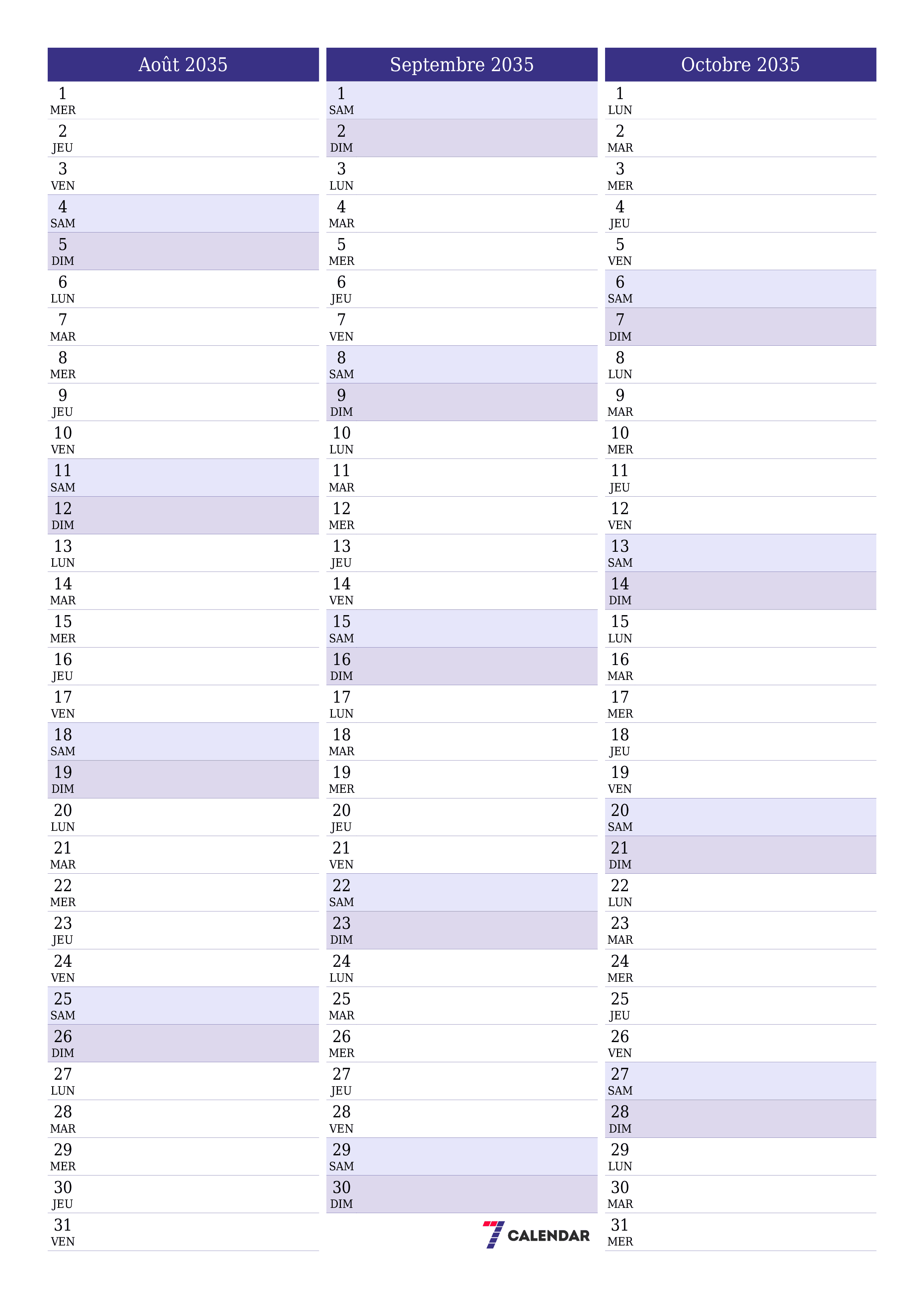  imprimable mural modèle de gratuitverticale Mensuel planificateur calendrier Août (Aou) 2035