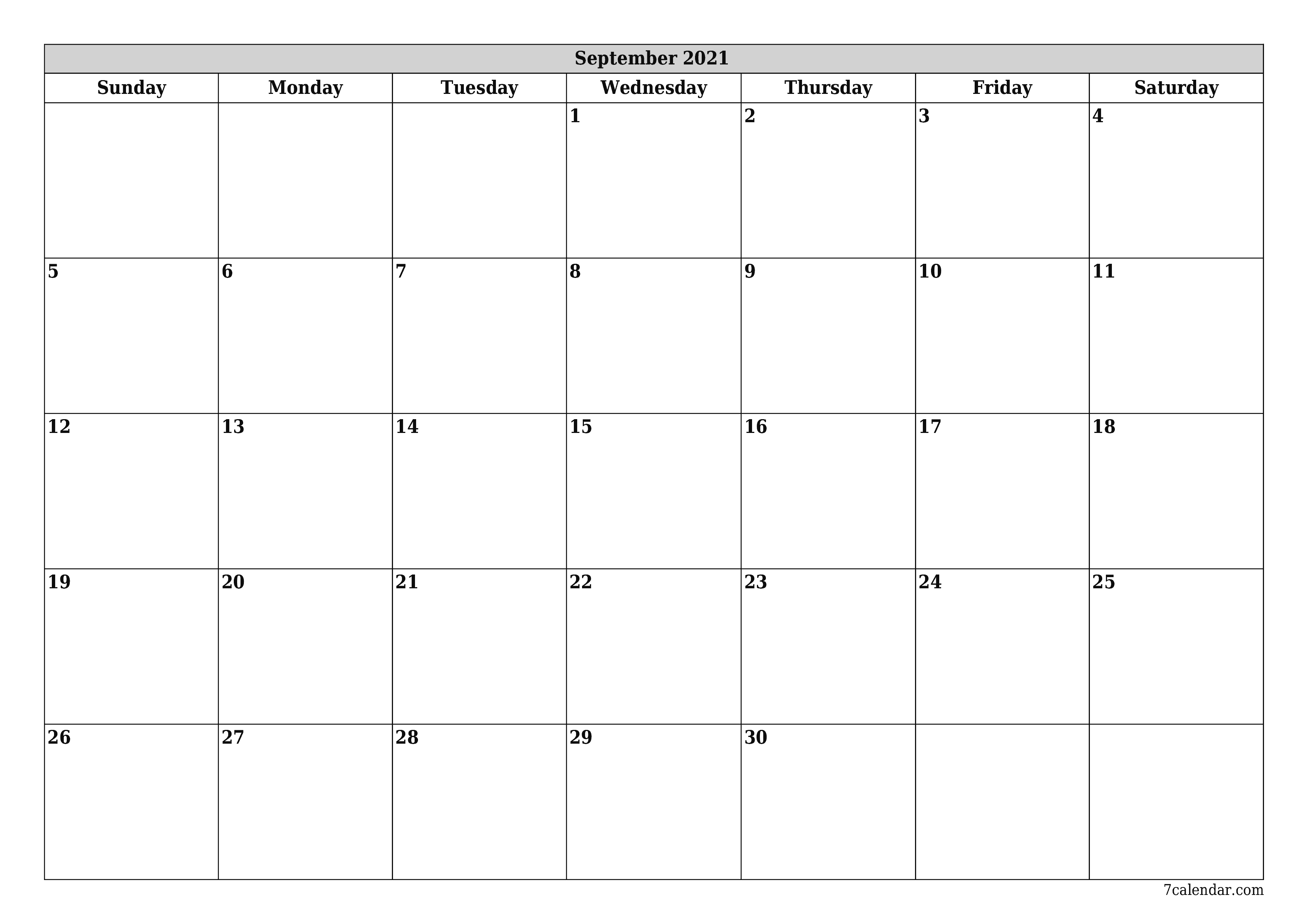 Blank monthly printable calendar and planner for month September 2021 with notes save and print to PDF PNG English