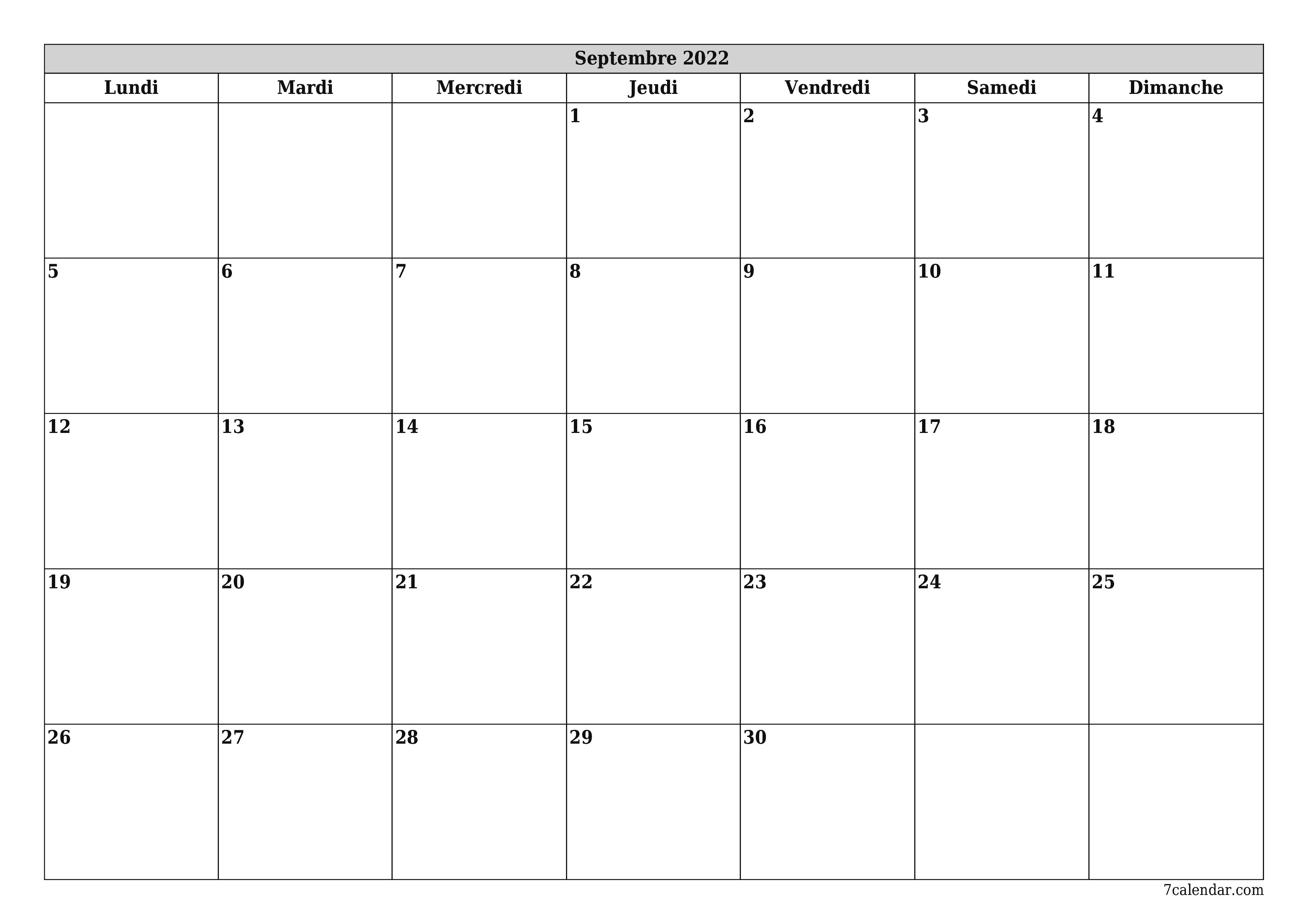 Agenda mensuel vide pour le mois Septembre 2022 avec notes, enregistrez et imprimez au format PDF PNG French