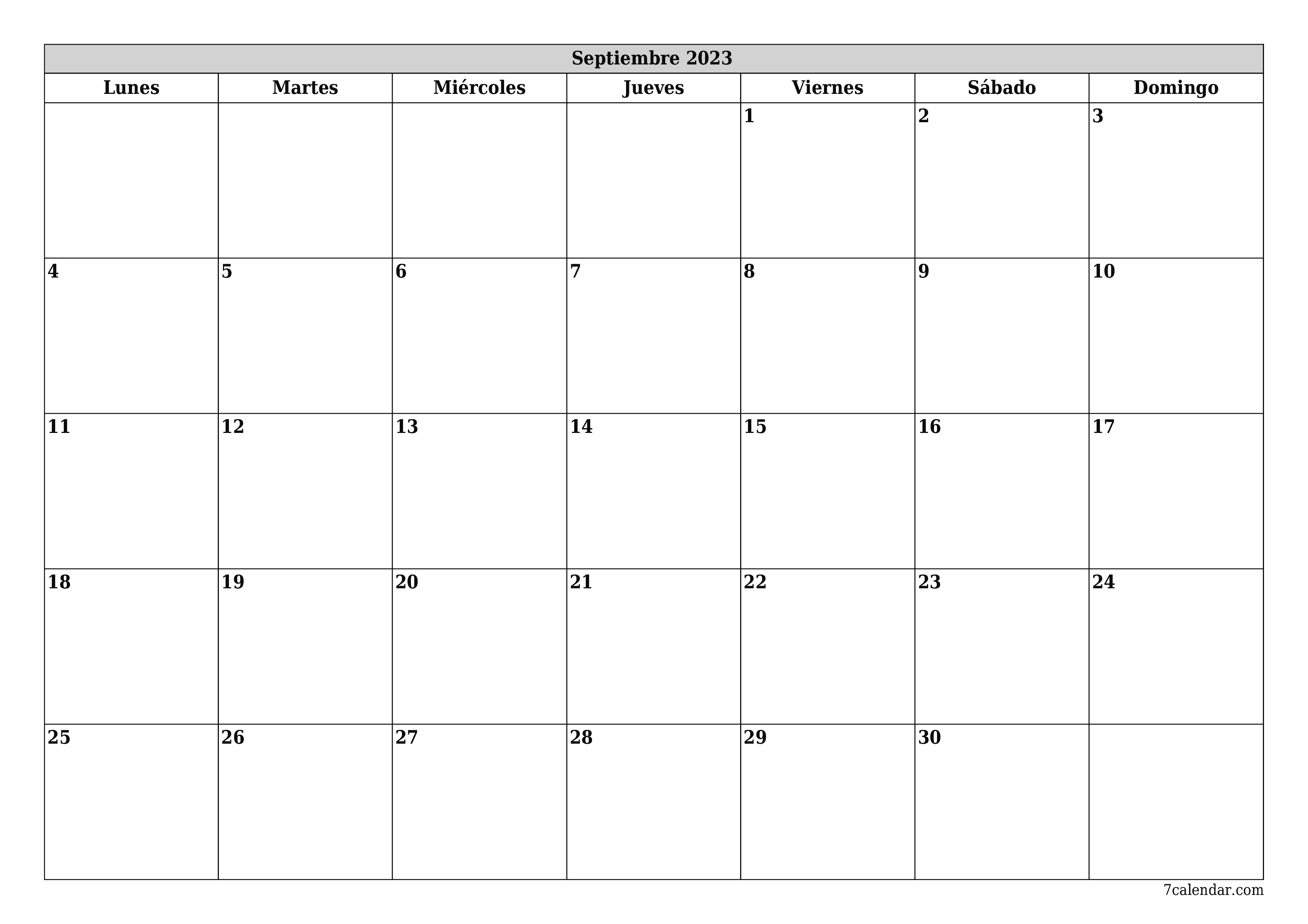 Calendario Del Mes 2023 Calendarios y planificadores imprimibles Septiembre 2023 A4, A3 a PDF y PNG  - 7calendar