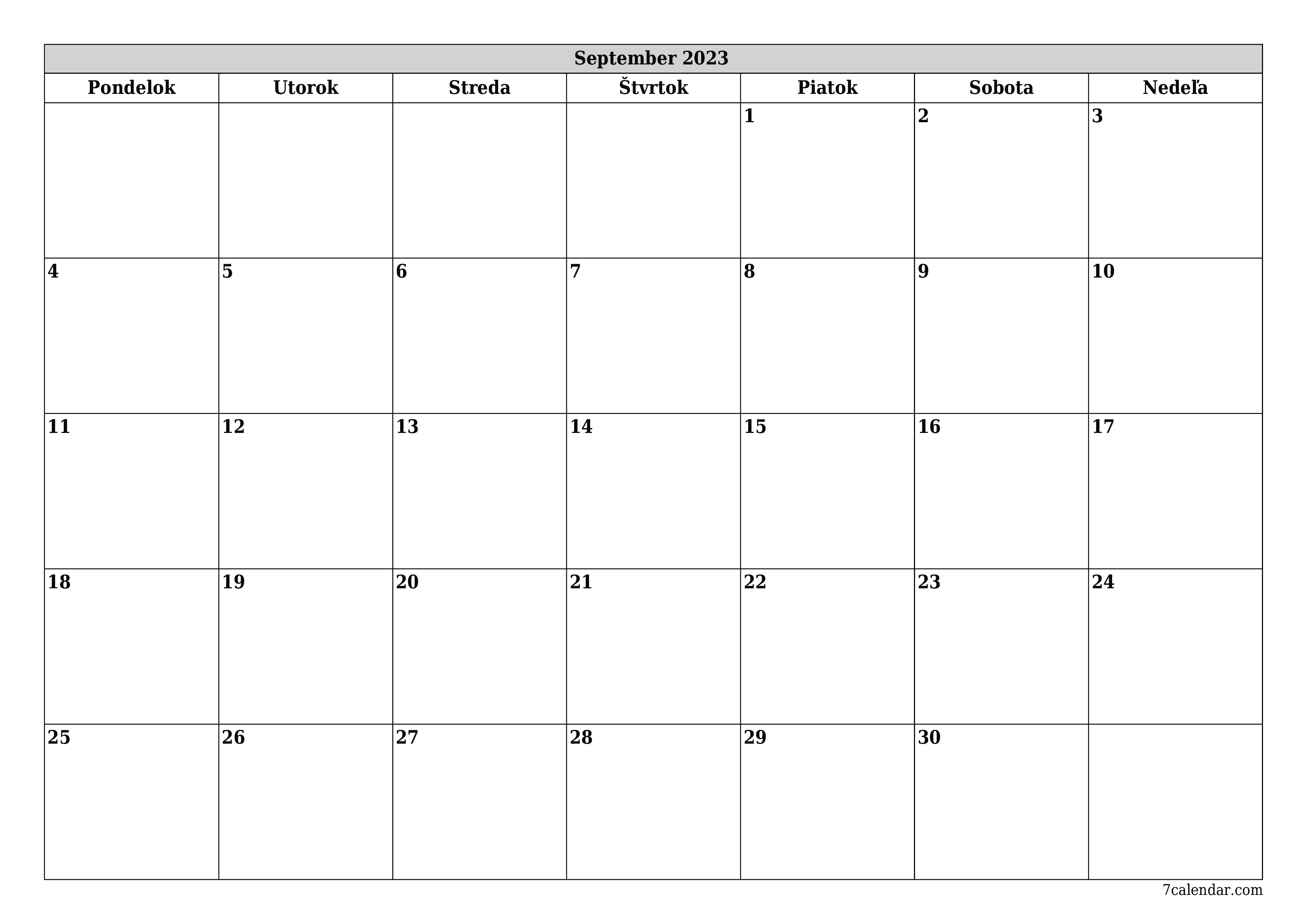 vytlačiteľný nástenný šablóna a bezplatný горизонтальный Mesačne plánovač kalendár September (Sep) 2023