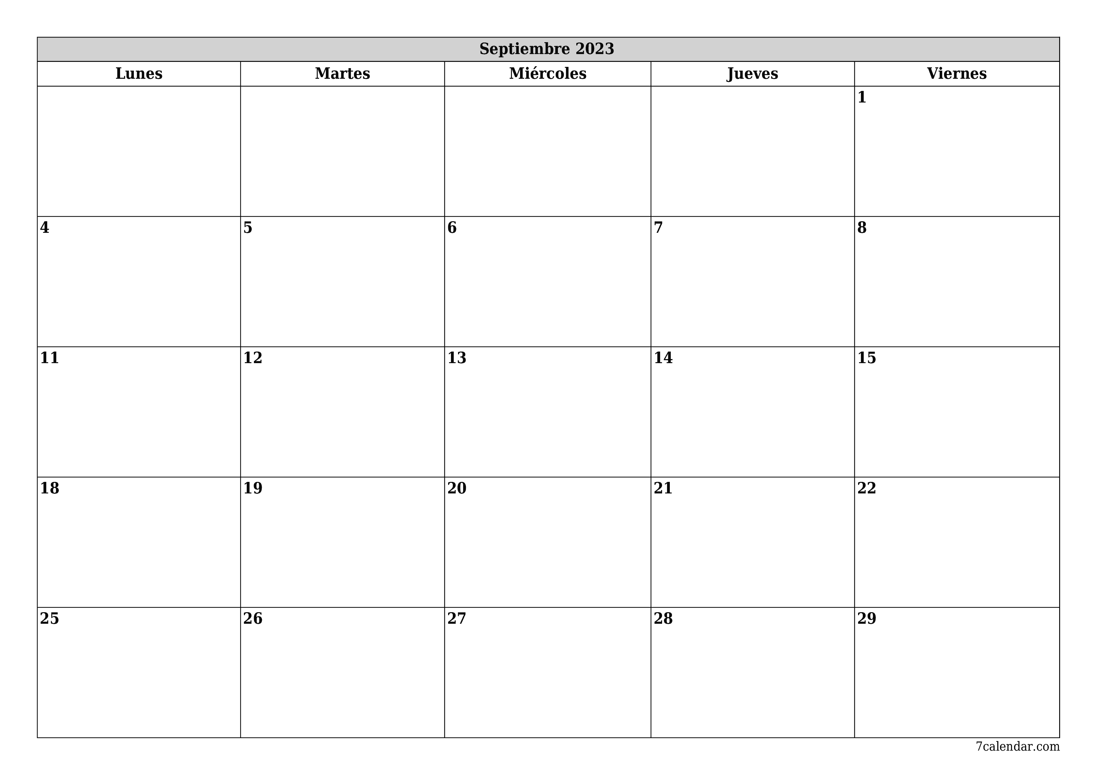 imprimible de pared plantilla de gratishorizontal Mensual planificador calendario Septiembre (Sep) 2023
