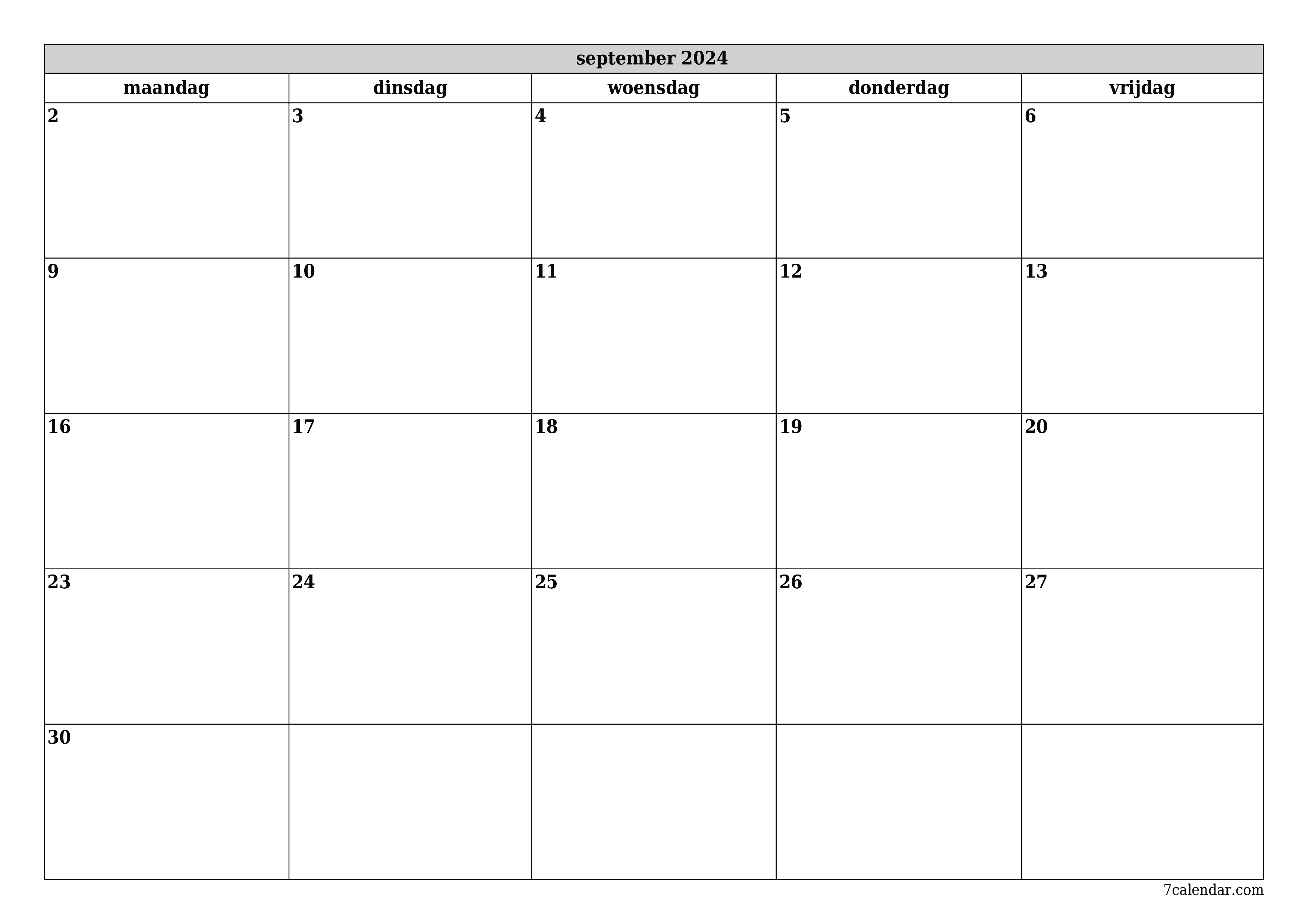 Lege maandplanner voor maand september 2024 met notities, opslaan en afdrukken naar pdf PNG Dutch