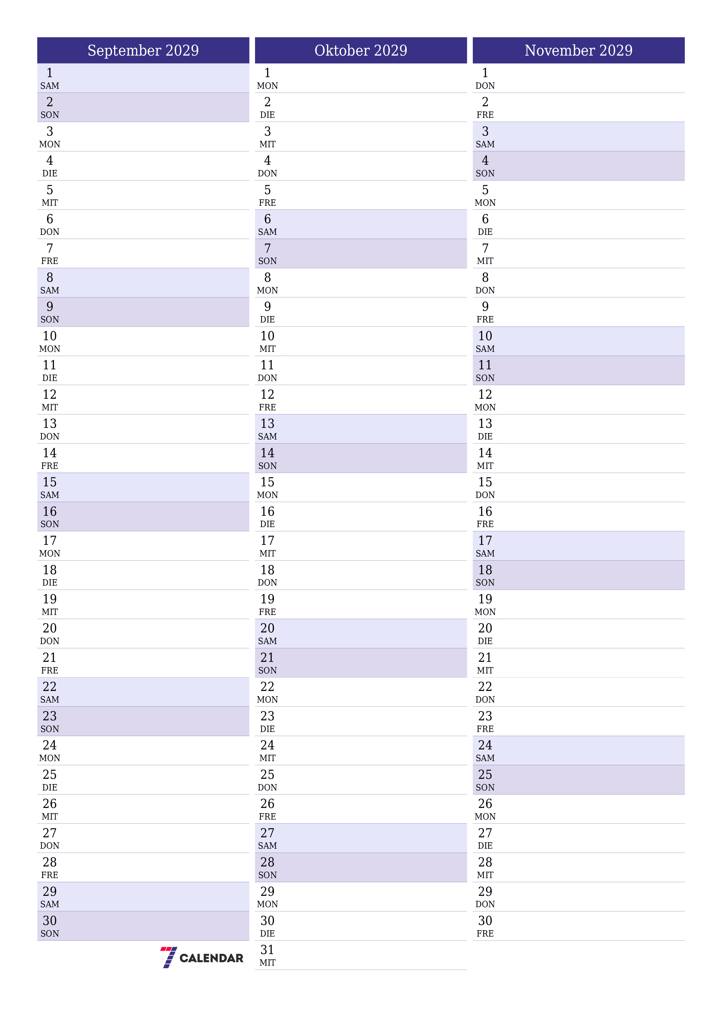  zum Ausdrucken Wandkalender vorlage kostenloser vertikal Monatlich Planer Kalender September (Sep) 2029