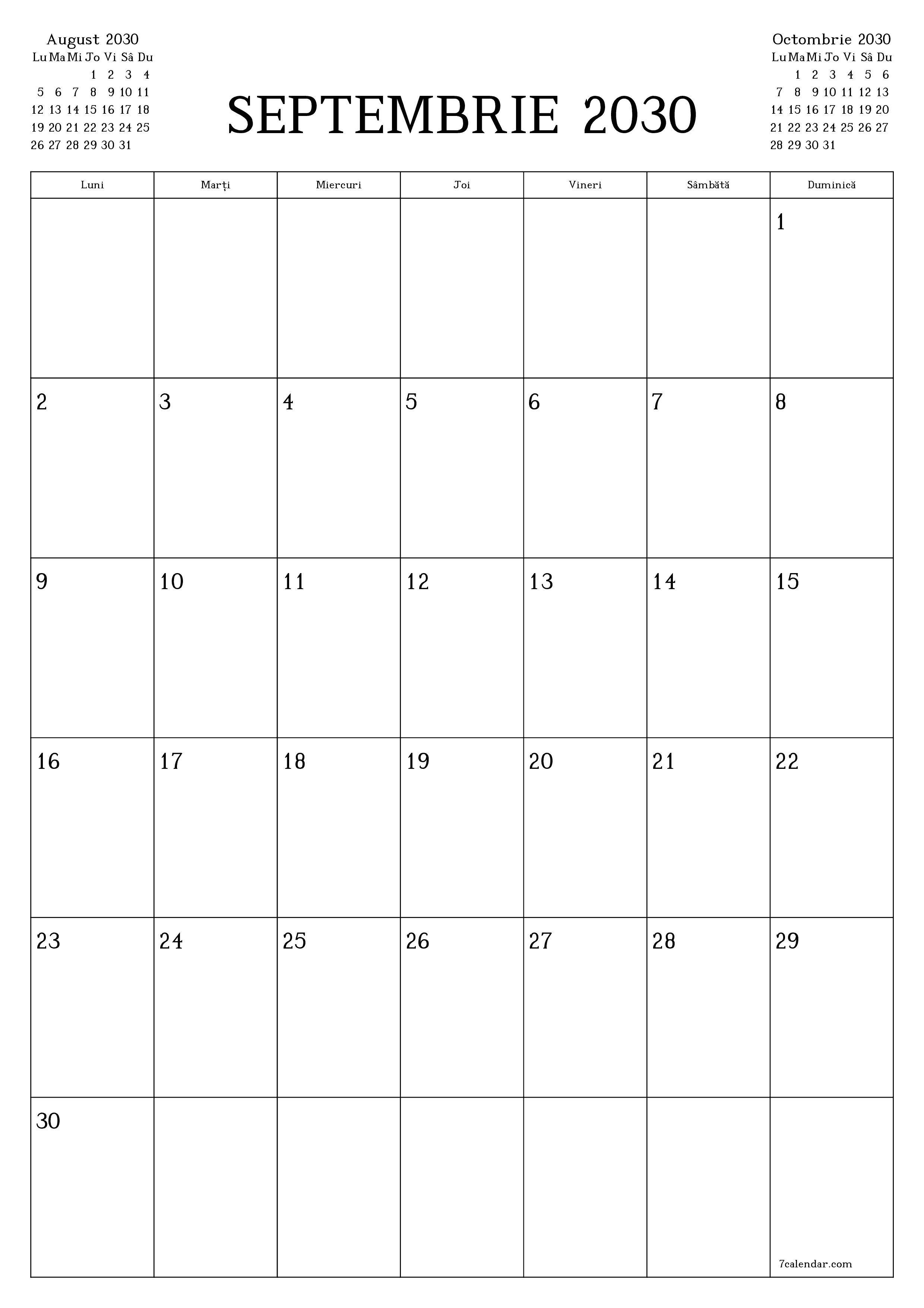  imprimabil de perete șablon de gratuitvertical Lunar planificator calendar Septembrie (Sep) 2030